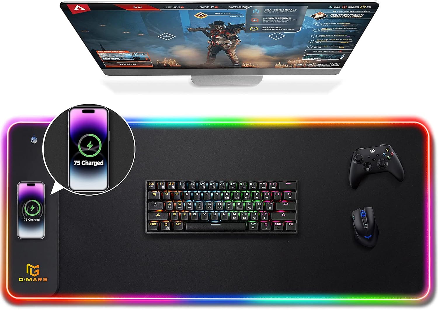 Gimars RGB Gaming Mouse Pad,15W Wireless Charging Mousepad with 10 Light Modes, Large Mousepad with Premium Smooth Surface, Non-Slip Mouse Mat for Gaming, Desk, PC,Office, 31.5×11.8×0.16inch
