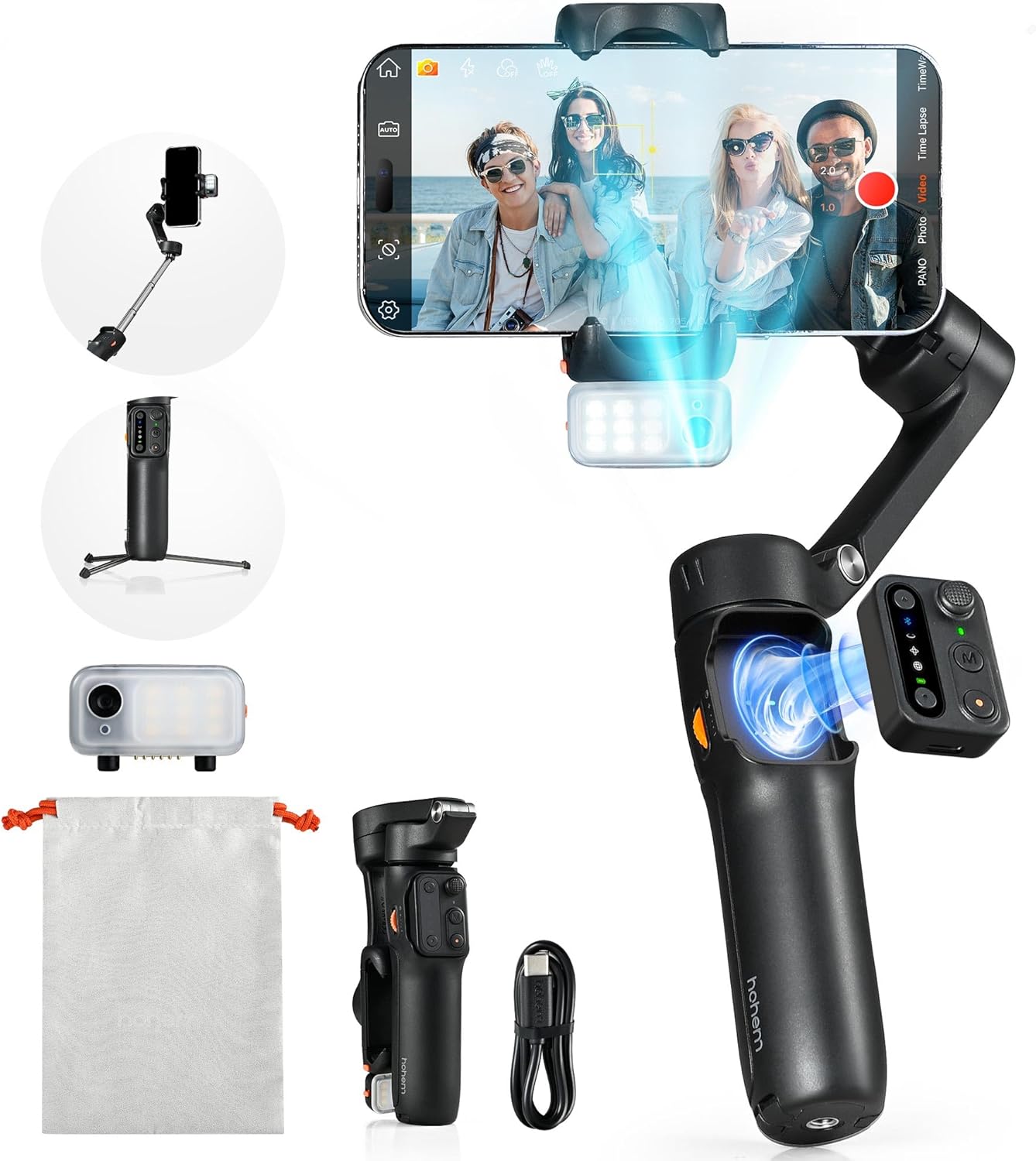 hohem iSteady V3 Gimbal Stabilizer for iPhone, 3-Axis Phone Gimbal, Magnetic AI Tracker, Built-in Extendable Rod & Tripod, Detachable Remote Control, Stabilizer for Travel, Vlog, TikTok, Black