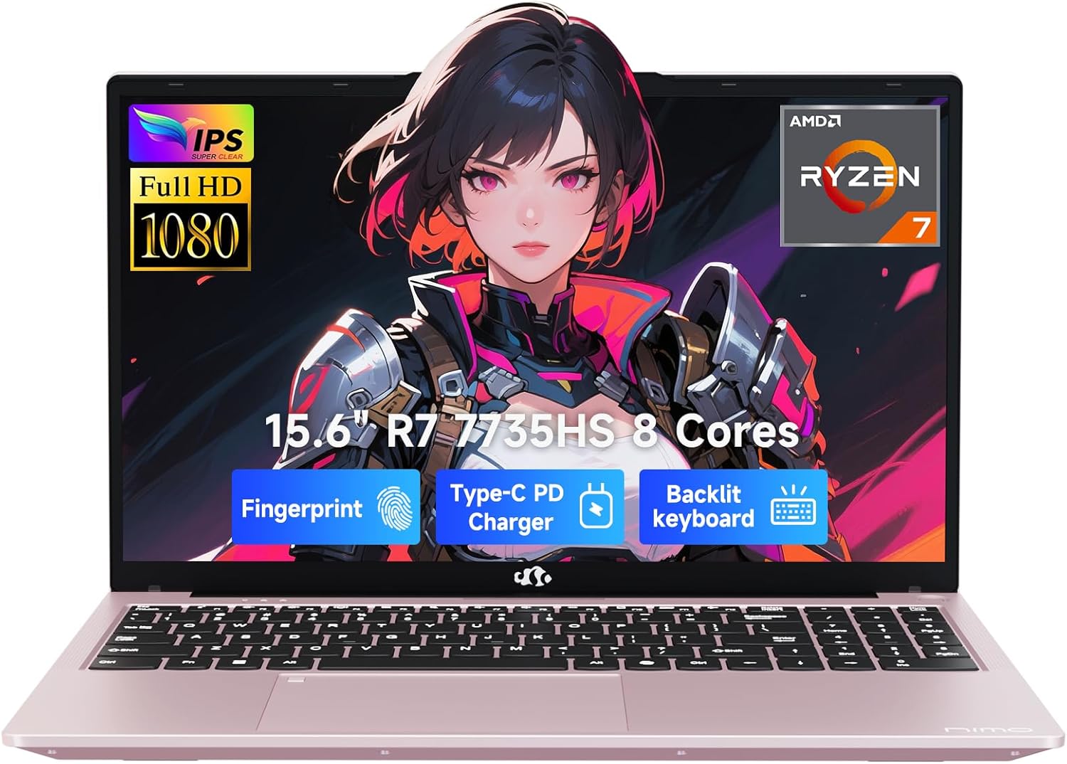 NIMO Gaming Laptop, 15.6″ FHD Laptop with AMD Ryzen 7 7735HS (8 Cores, Up to 4.75GHz), 16GB DDR5 1TB SSD Laptop for Business & Student, Radeon 680M, 100W Type-C, 180° Viewing, Backlit KB, Dual Fans