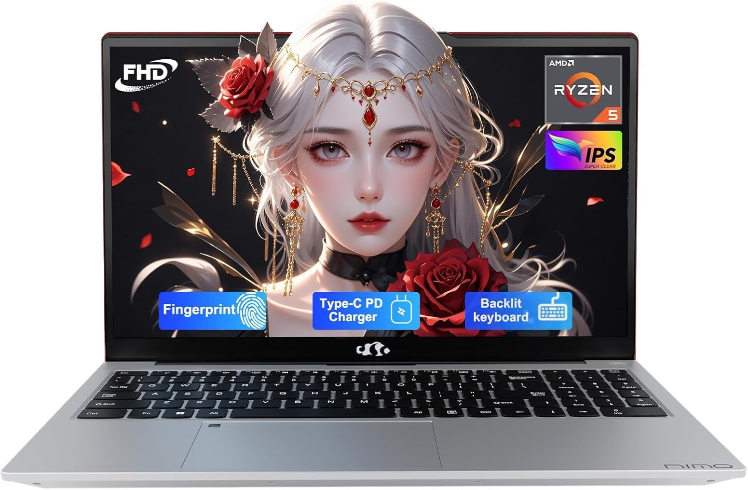 NIMO 15.6” IPS FHD-Laptop, 8GB RAM 256GB SSD AMD Ryzen 5(Beat i5-1135G7, 4 Cores Up to 3.7GHz) Student Computer with 2 Years Warranty, 65W Type-C, Fingerprint, Backlit Keyboard, BT5.2, Numpad