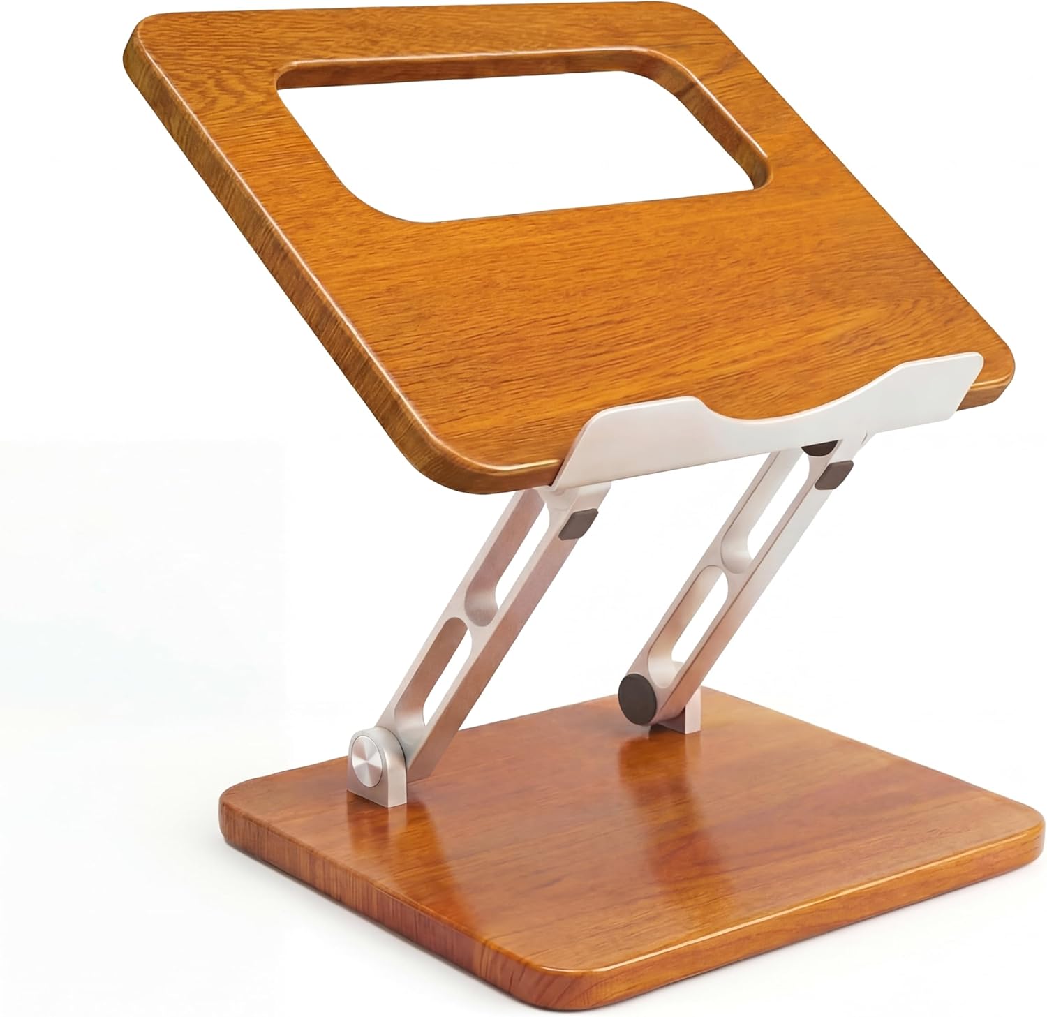Ergonomic Adjustable Laptop Stand, Wooden & Metal Laptop Riser with Hollow Heat Dissipation, Foldable for Desk Use,Compatible with 10-17 Inch Laptops/Tablets