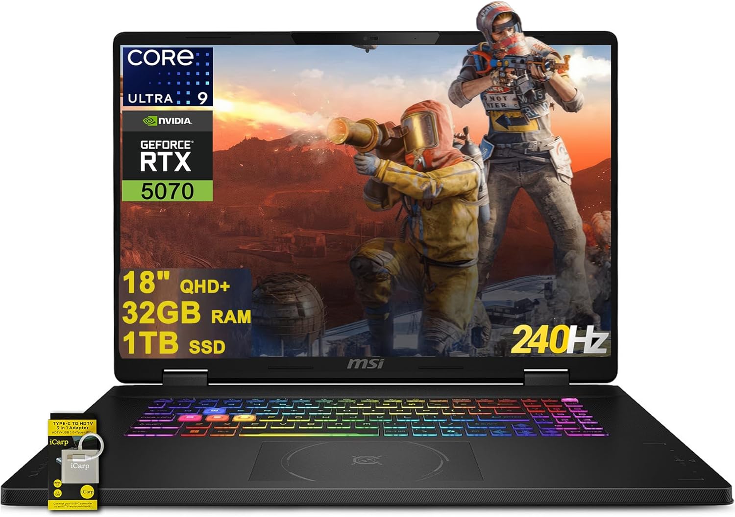 MSI Crosshair 18 HX AI Gaming Laptop 18″ QHD+ IPS 240Hz Intel 24-core Ultra 9 275HX (>i9-14900HX) 32GB DDR5 1TB SSD GeForce RTX 5070 (Up to 798 AI TOPS) RGB Backlit Thunderbolt Win11 ICP Hub w/Copilot