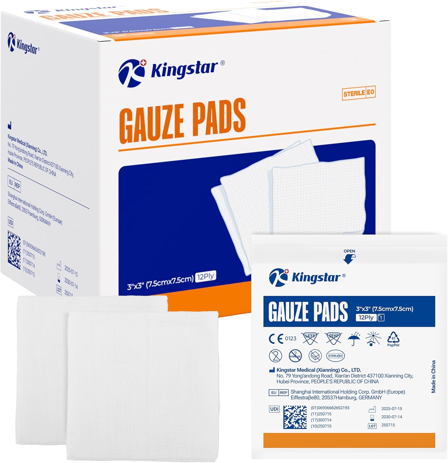 100 Pack Sterile Gauze Pads 3×3 Inch 12-Ply, 100% Cotton Large Gauze Sponges for Wound Care, Highly Absorbent Bulk Hospital-Grade First Aid & Surgical Dressing