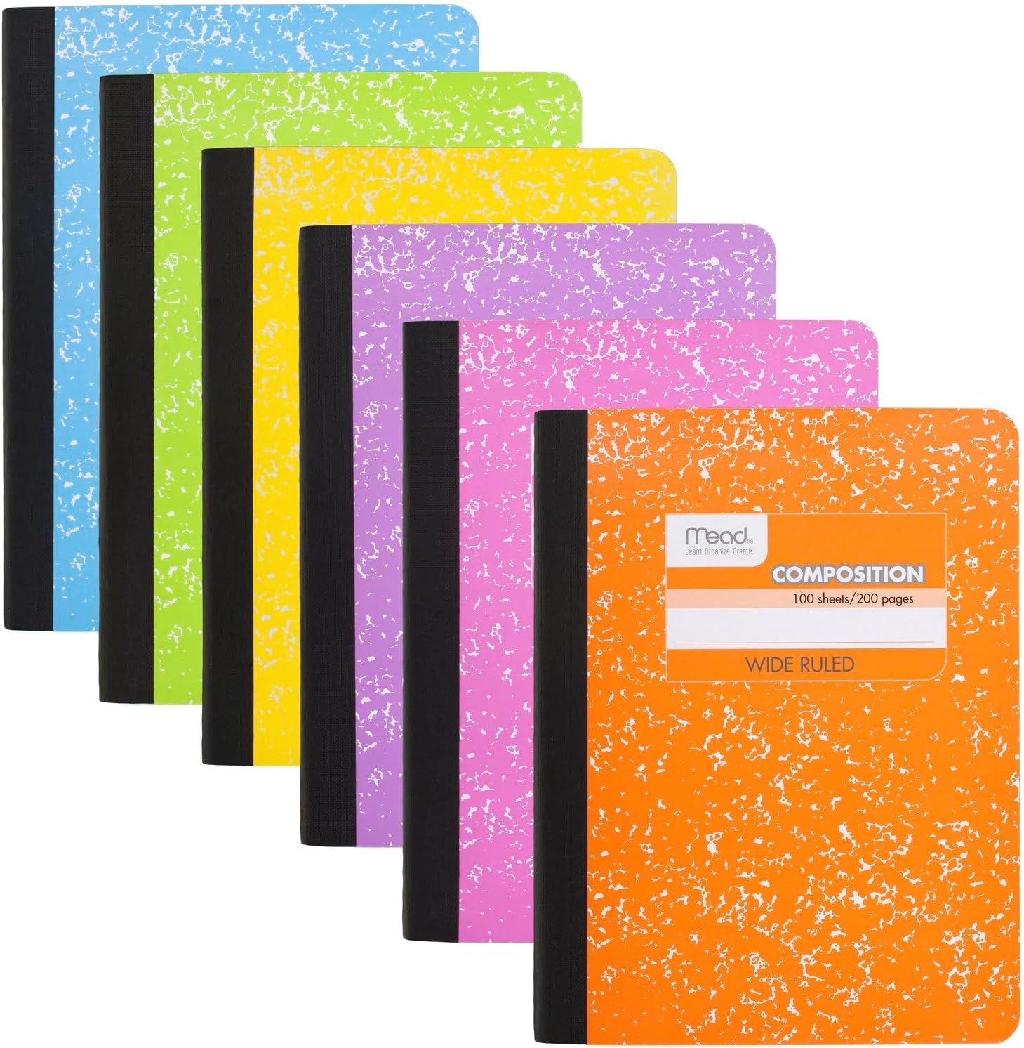 Mead Composition Notebook, 6 Pack, Wide Ruled Paper, 7-1/2″ x 9-3/4″, 100 Sheets per Comp Book, Assorted Colors (950054-ECM)