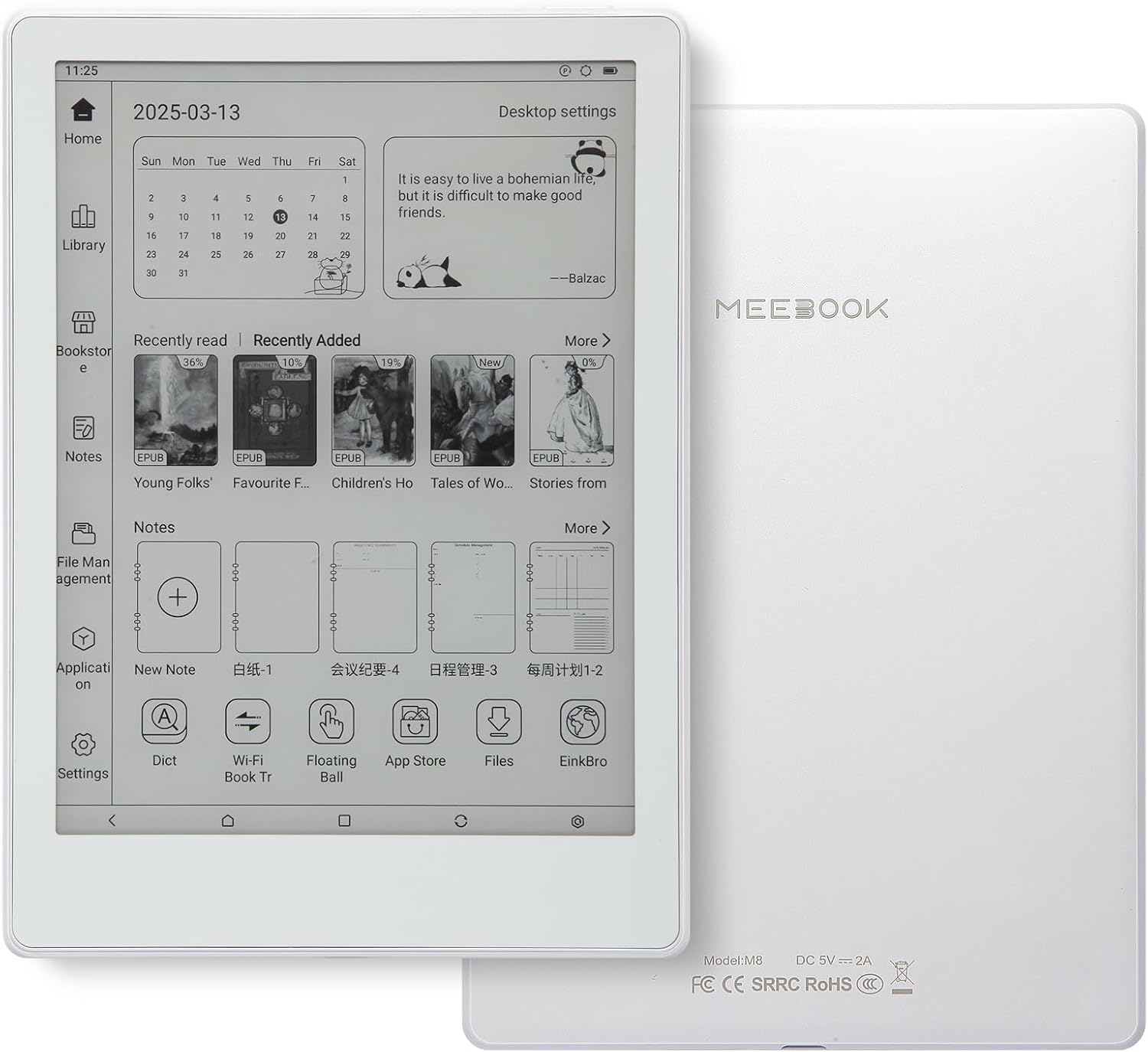 Meebook E-Reader M8 | 7.8′ Eink Carta Screen | 300PPI Smart Light | Android 14 | Octa Core Processor | Dual Mics&Speakers | Support Play Store | Hand Writing | 4GB+64GB | Micro-SD Slot | White