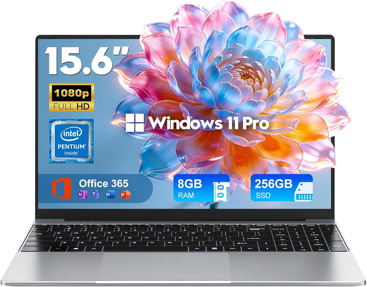 Laptop Computer,15.6 Inch Windows 11 Pro Laptops with Office 365,2026 Lap Top PC,8GB RAM 256GB SSD,Intel Pentium Process,1080P FHD,5000mAh Long Battery Life,2-Year Warranty,Business Student