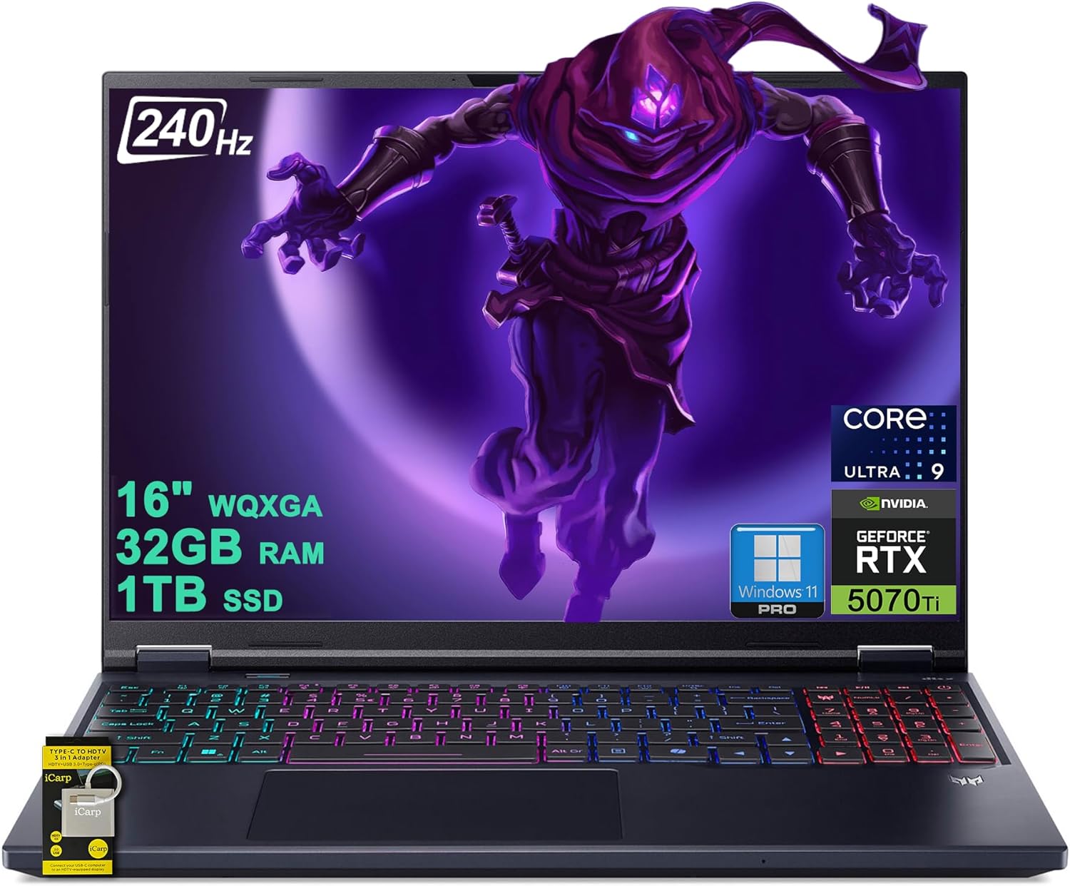 acer Predator Helios Neo 16S AI Gaming Laptop 16″ 2560×1600 OLED 240Hz (100% DCI-P3) Intel 24-core Ultra 9 275HX 32GB DDR5 1TB SSD GeForce RTX 5070 Ti GDDR7 DLSS4 (Up to 992 AI Tops) Win11Pro ICP Hub