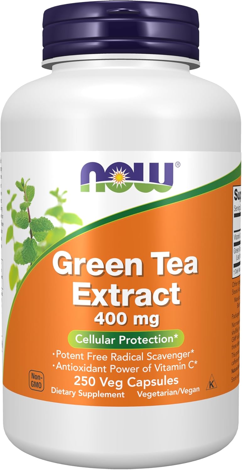 NOW Foods Supplements, Green Tea Extract 400 mg with Vitamin C for Dietary, Cellular Protection*, 250 Veg Capsules