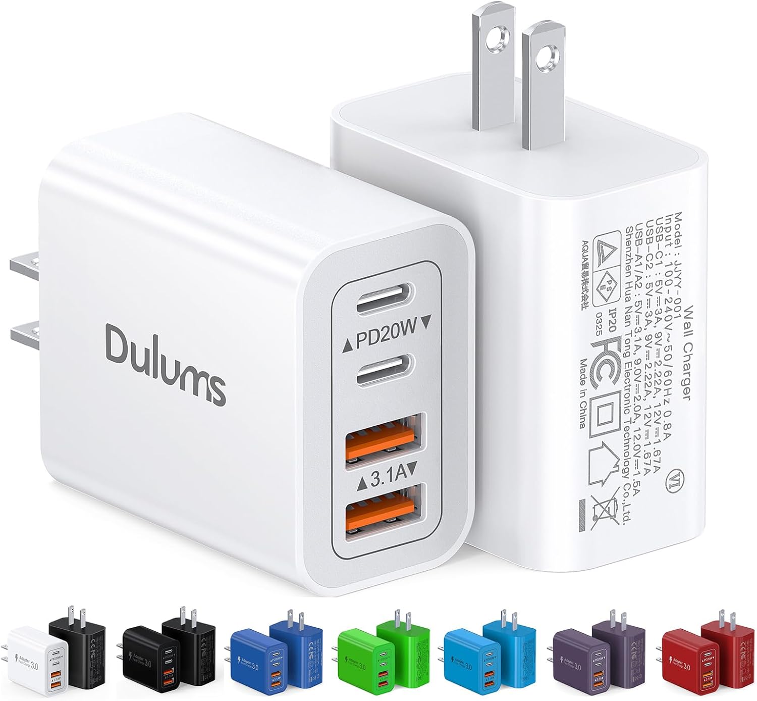 40W USB C Charger Cube, 2-Pack Wall Plug Fast Charging Block, 4-Port PD+QC Power Adapter Multiport Brick Type C Box for iPhone 17/16/15/14/13/12/11/Pro Max/XS/XR/8/7, Tablets, Cellphones