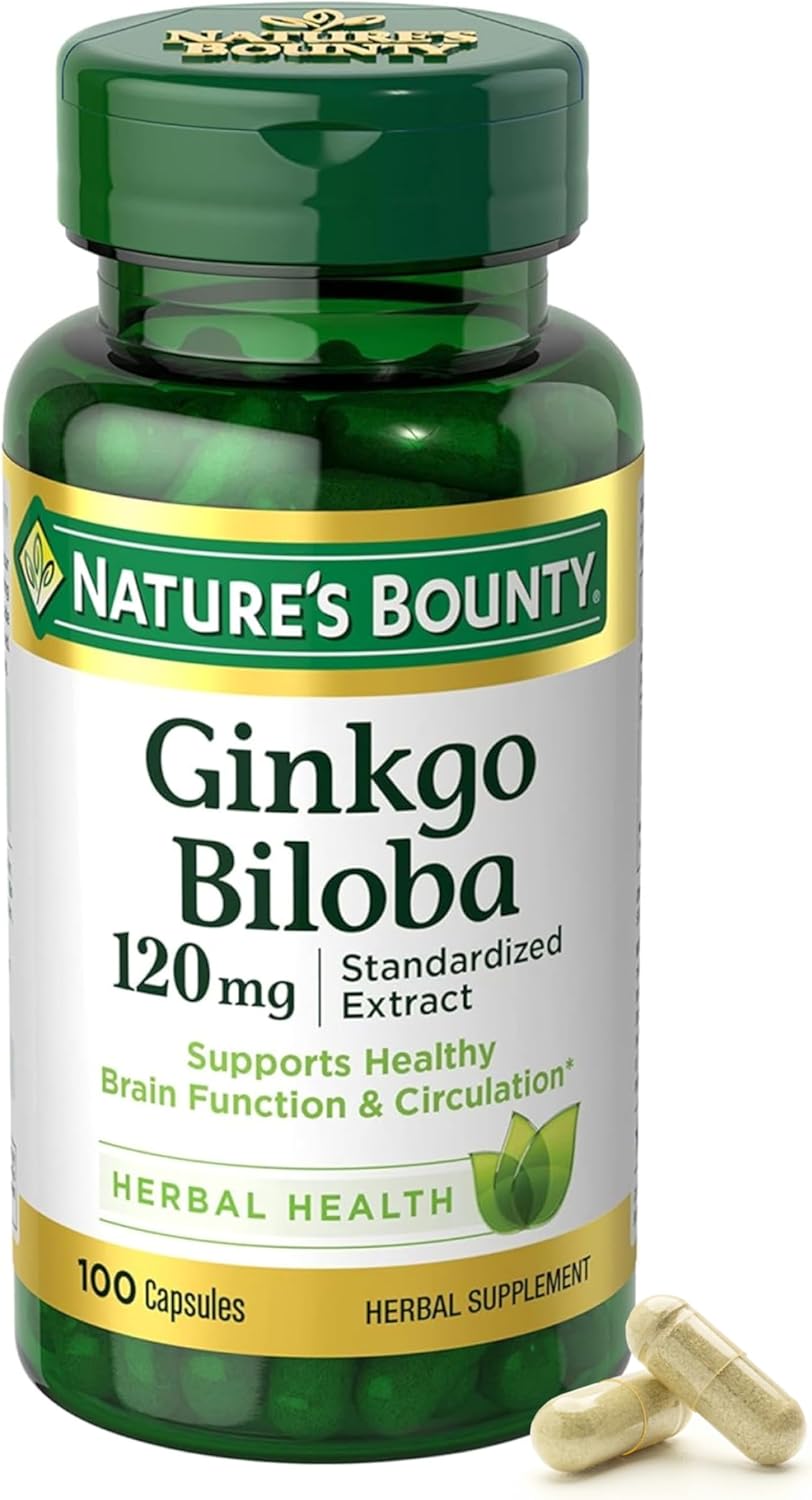 Nature’s Bounty Ginkgo Biloba Capsules 120mg, Memory Support Supplement, Supports Brain Function and Mental Alertness, 100 Capsules