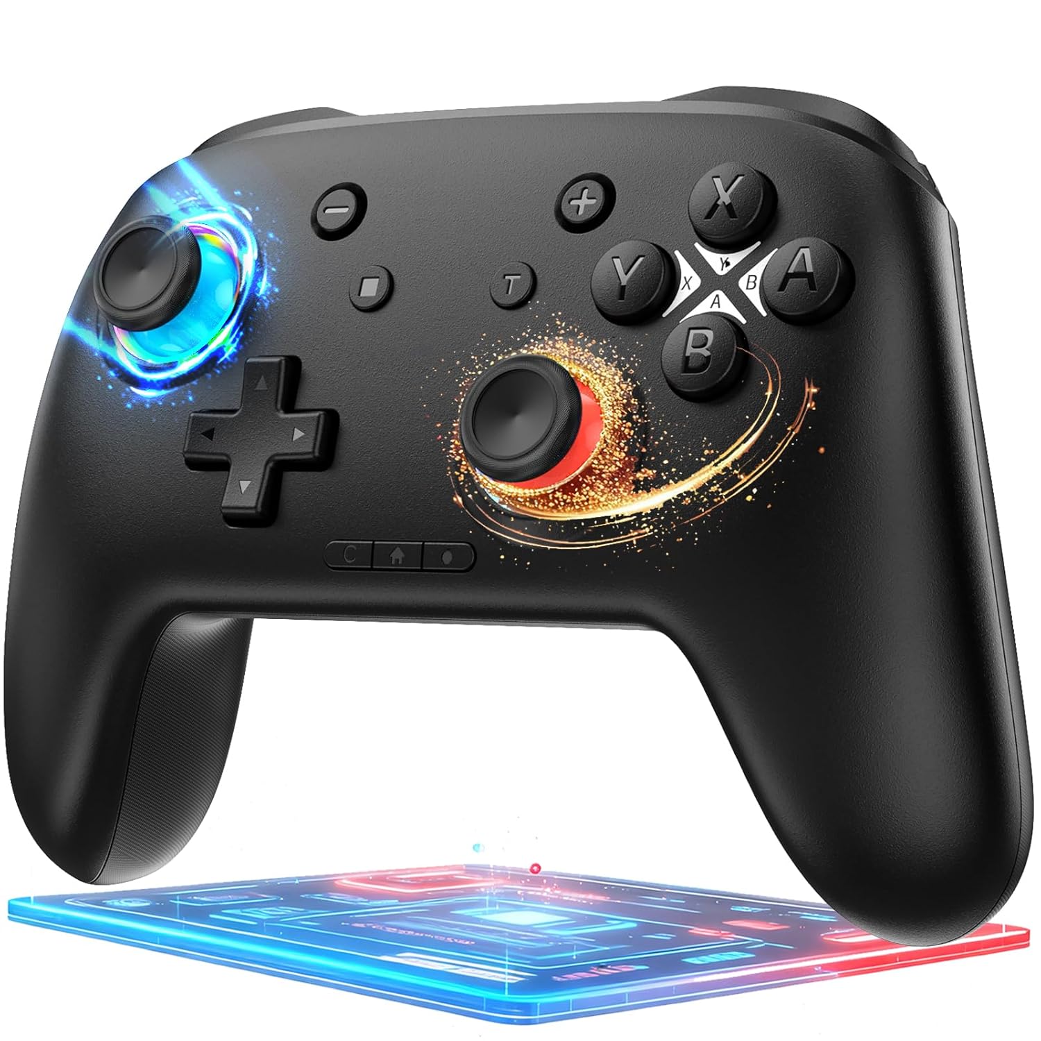 Switch Controller, Wireless Bluetooth Controller for Nintendo Switch 2/Switch/Lite/OLED, game controllers Compatible with iPhone/Mac/iPad/iOS/Android/Phone/PC/Steam and TV with Rotary Motors, RGB Hall Effect Joysticks/Macro Back Buttons/Turbo Modes/6-Axis/Motion/Wake up (Black)