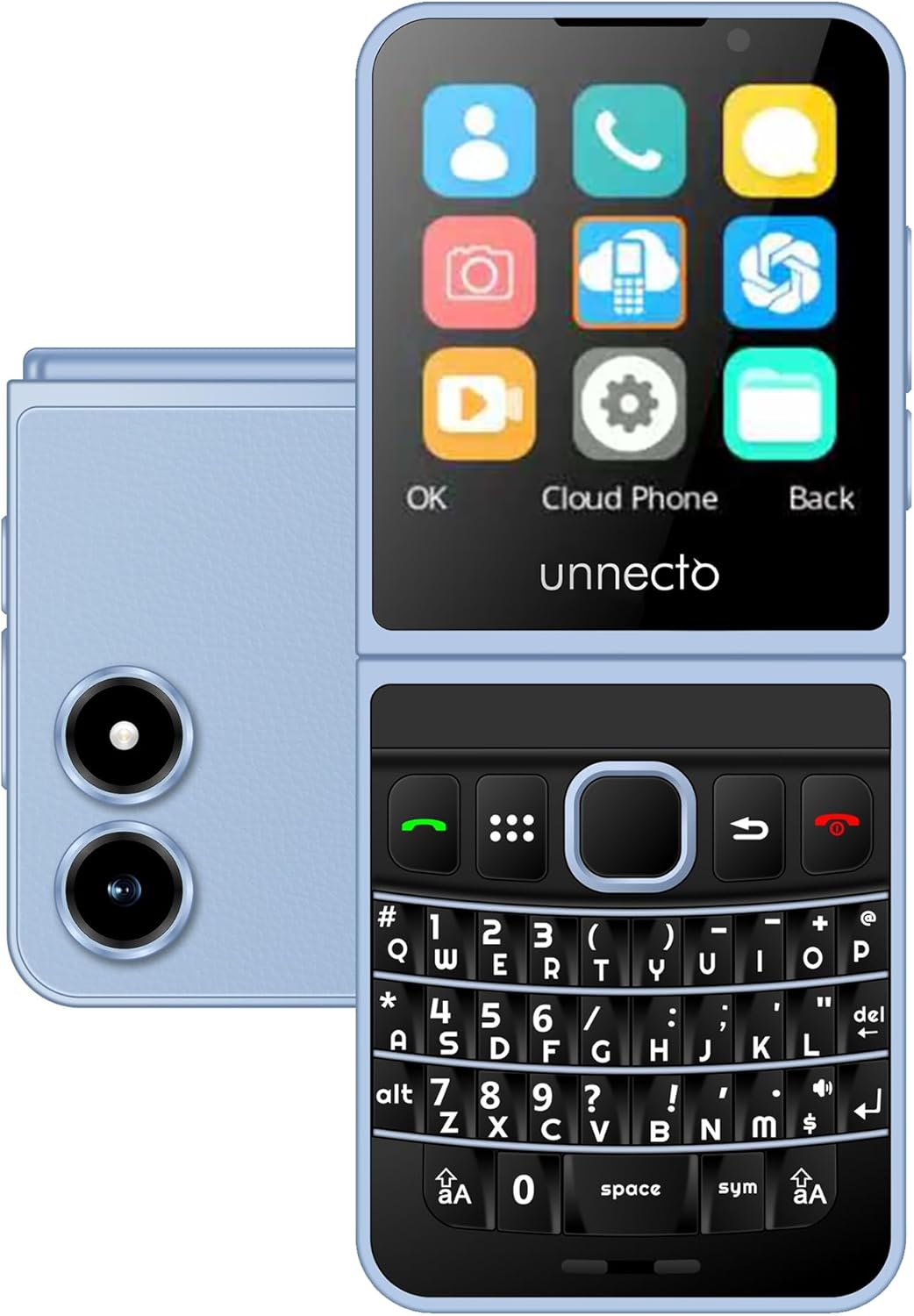 Snap | Dual SIM | 4G/LTE | Unlocked | QWERTY Keyboard | Flip Phone | Cloud OS | Sky Blue