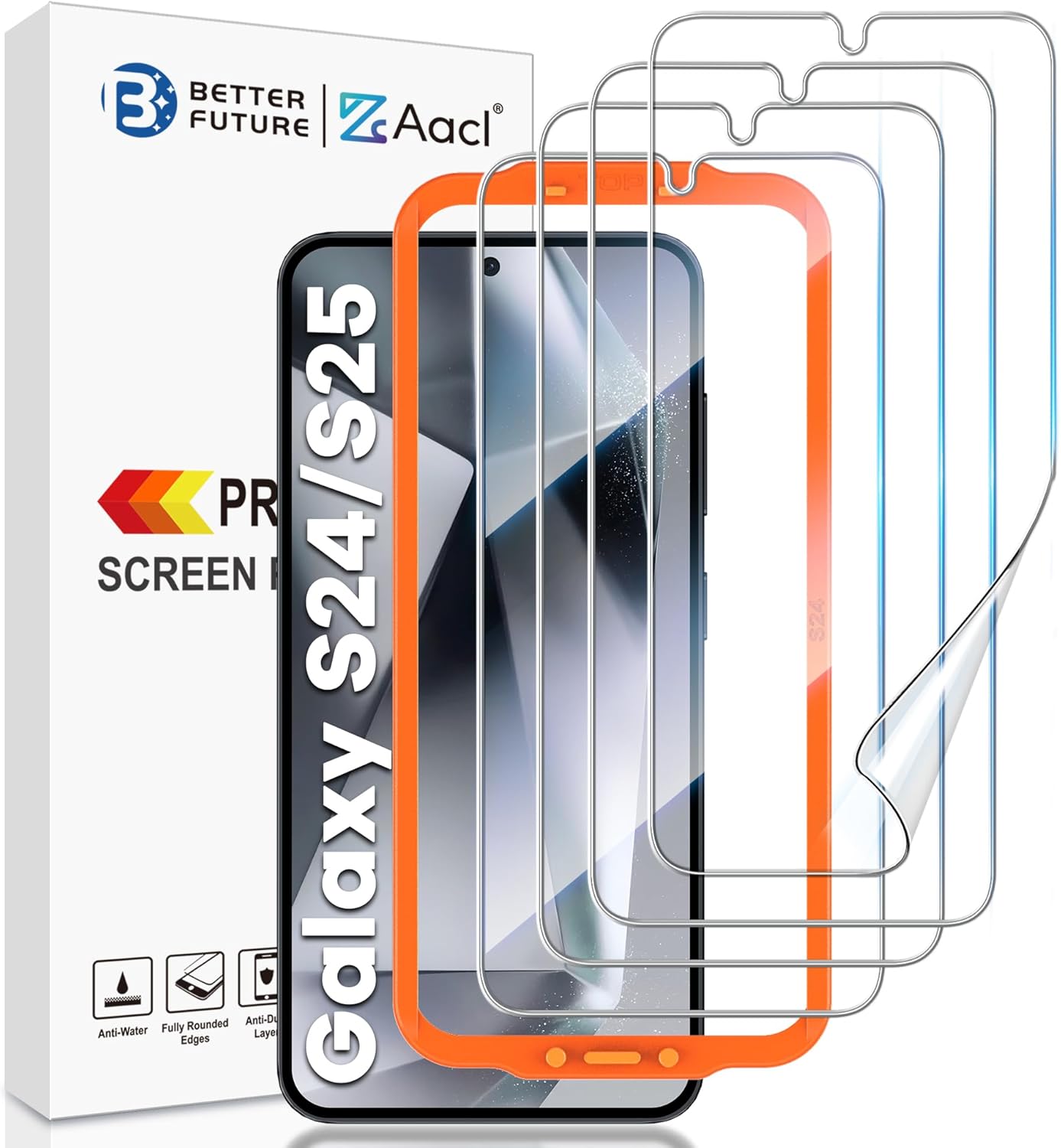 AACL 4-Pack for Samsung Galaxy S25/S24 Screen Protector 5G [Not Glass], Film for S24 and S25 Screen Protector [7H Hybrid][Fingerprint Compatible][Alignment Tool]