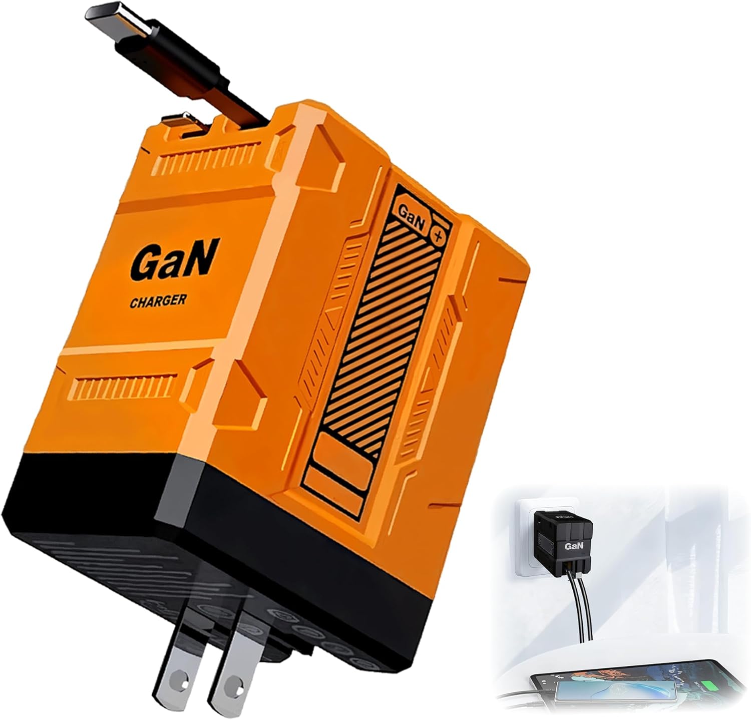 Upgraded 2 in 1 Fast Charger 120w, 2025 New Retractable Scalable Super Fast Charger Module, Foldable Charging Adapter Wall Plug for All Smartphones (Orange)