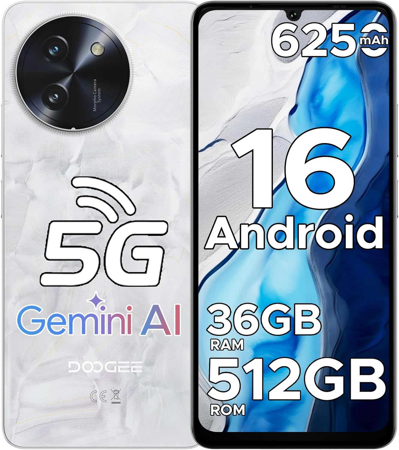 DOOGEE Note 59 Pro+ 5G Unlocked Phone, 5G Android 16 Smartphone – Gemini AI, 36GB+512GB/2TB Expand, 6250mAh Battery, 6.75″ 120Hz Display, 50MP Camera, Dual SIM, NFC, GPS, Face & Fingerprint Unlock