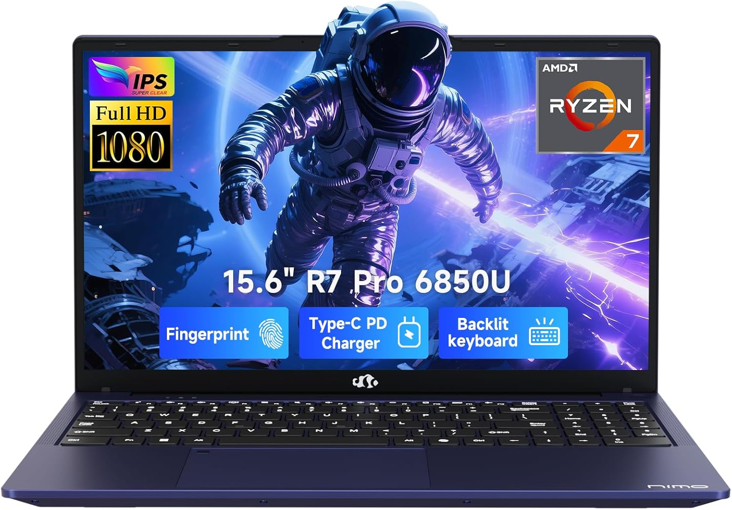 NIMO 15.6″ FHD Light-Gaming-Laptop, 8 Cores AMD Ryzen 7 Pro 6850U 16GB LPDDR5 RAM 512GB SSD (Beat i7-1360P Up to 4.7GHz) GPU AMD Radeon 680M IPS Computer with 100W Type-C Backlit Keyboard Fingerprint