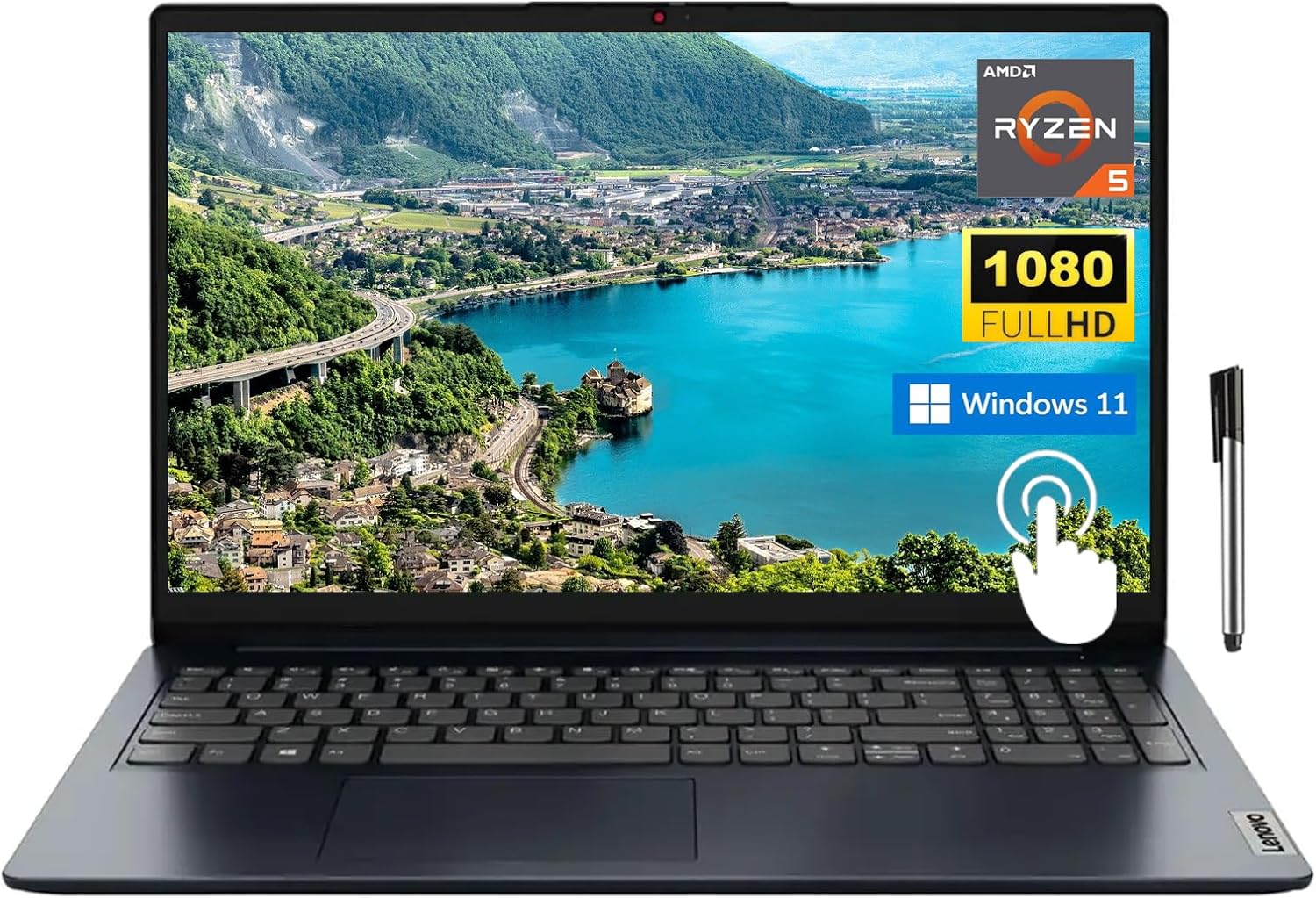 Lenovo IdeaPad Touchscreen Laptop, 15.6″ FHD(1920×1080) IPS 300nits Anti-Glare Display, AMD Ryzen 5 7520U, 8GB LPDDR5 RAM, 256GB SSD, AMD Radeon Graphics, Windows 11 Home, Abyss Blue, EAT 16GB USB PEN