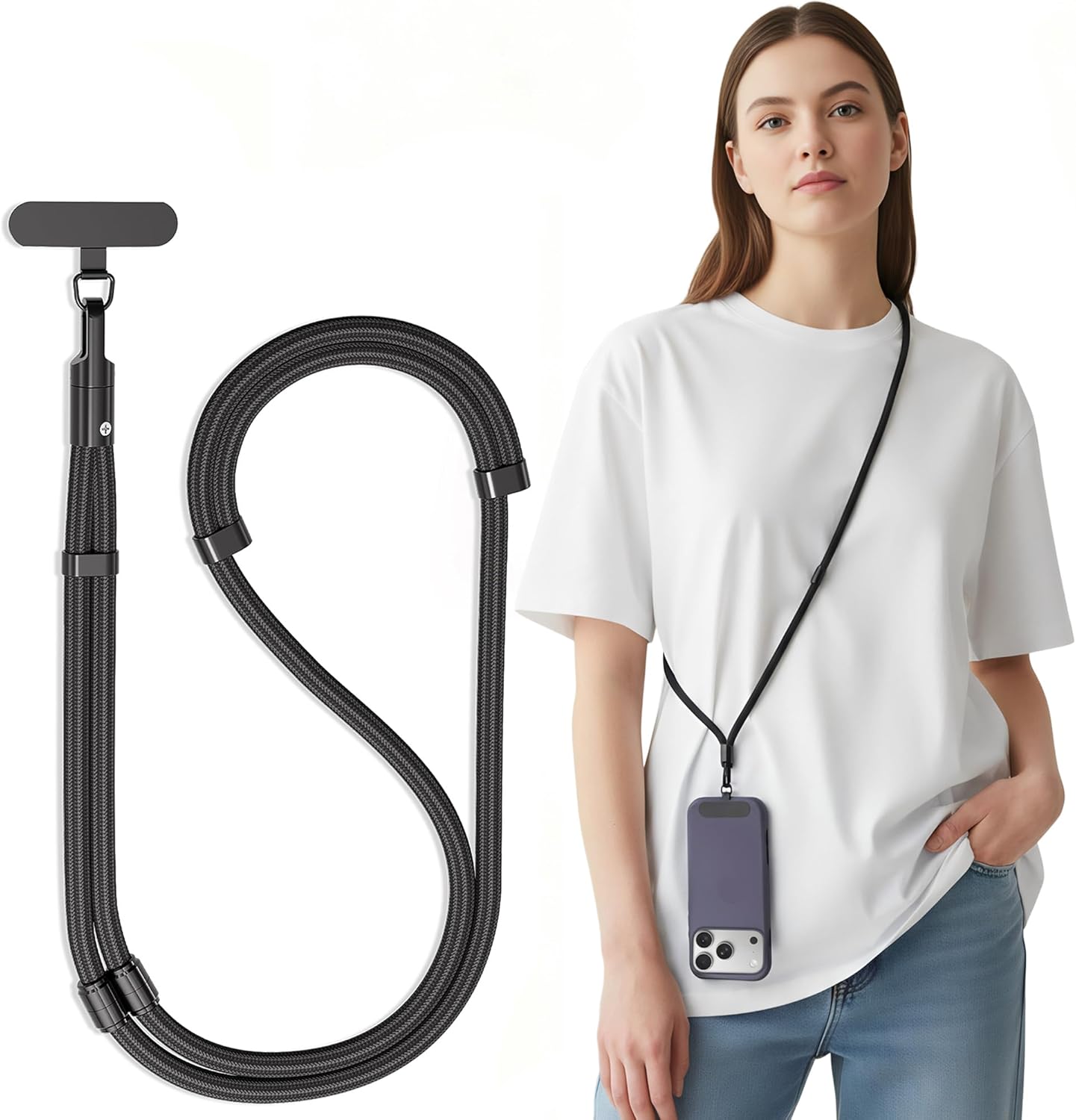 SURDOCA 3-In-1 Phone Lanyard for Crossbody, Neck & Wrist, Adjustable Anti Theft Phone Strap with Tether Tab & Loop Strap – Universal for Most Smartphones, Camera, Key – Travel Essentials