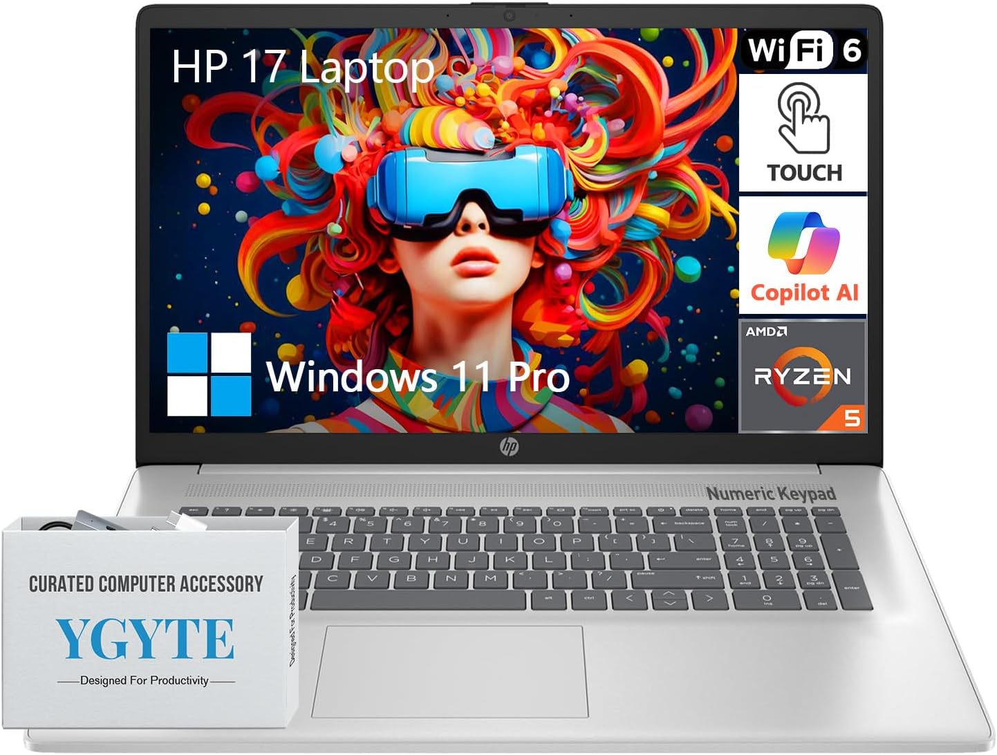 HP 17.3 Touch Screen Laptop PC, 17 Inch Laptop Touchscreen, AMD Ryzen 5(6-Core), 64GB RAM 1TB SSD, Windows 11 Pro, 10-Key Number Pad