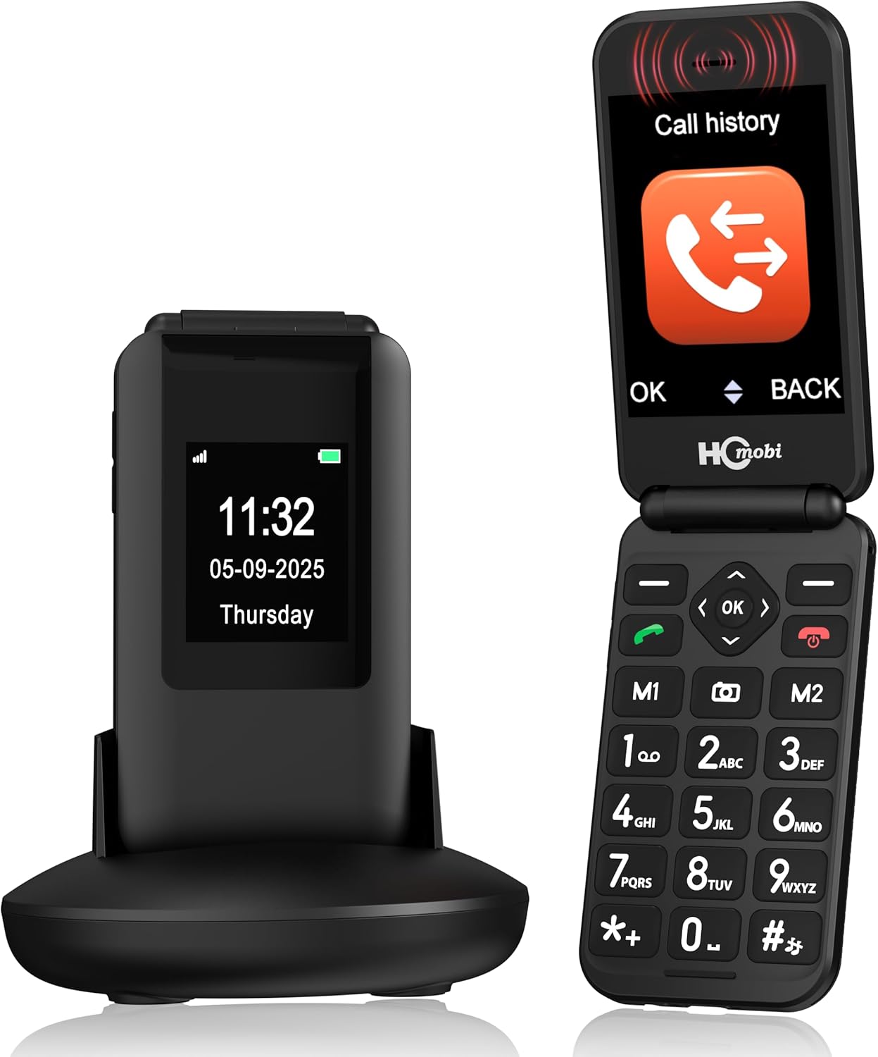 Flip Phones for Seniors，2.8+1.5″ Flip Phones Unlocked, Large Screen & Font & Buttons,Loud Volume,SOS Button,Speed Dial,Hans-Free,Bluetooth,FM Radio,1400mAh Battery