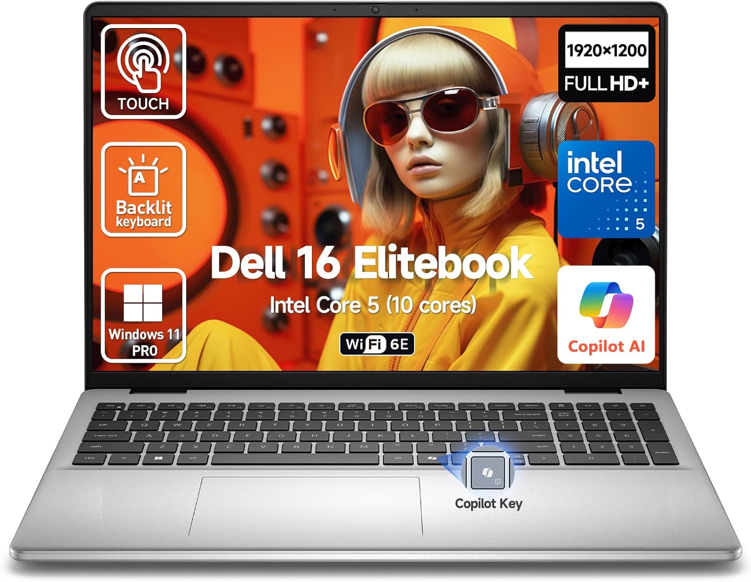 Dell 2026 16 Elitebook Touchscreen Laptop Computer, 16″ FHD+ Touch Screen Business Laptop, Intel Core 5 (>i7-1355U, 10-cores), 16GB DDR5 512GB SSD, Windows 11 Pro|Backlit Keyboard|10-Key|Wi-Fi 6E