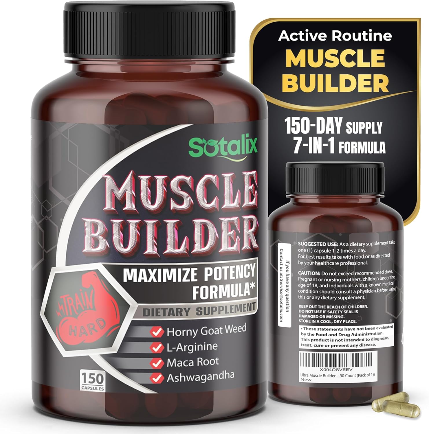 Ultra Muscle Builder Supplement with L-Arginine & Tribulus – Sports Training Support – 150 Capsules (150-Day Supply)