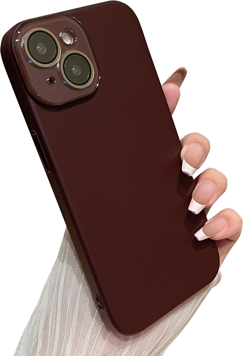 Caseative for iPhone 15 Case,Solid Color Full Camera Lens Protection Phone Case (Wine Red)