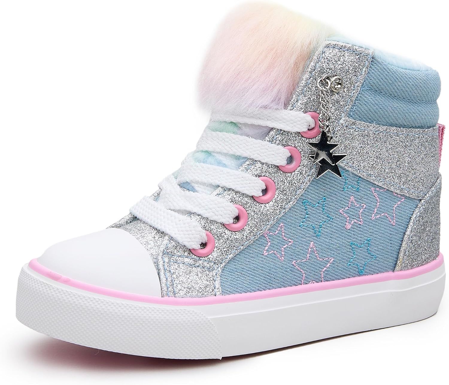 Weestep Girls‘ Glitter High-Top Easy-On Canvas Shoes – Fashion Casual Sneakers for Toddler and Litte Kid