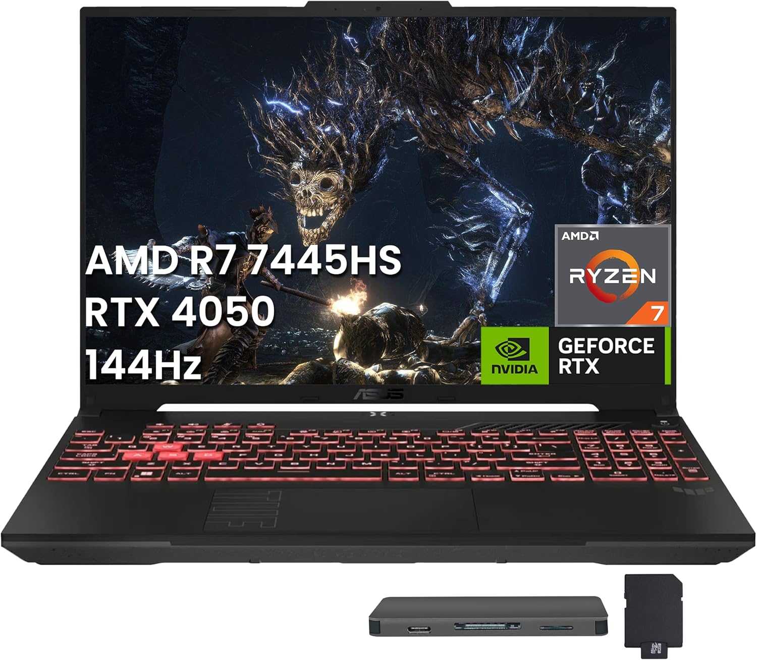 ASUS TUF A16 16″ WUXGA 144Hz Gaming Laptop, AMD Ryzen 7 7445HS, NVIDIA GeForce RTX 4050, 16GB DDR5, 512GB SSD, 1-Zone RGB Backlit Keyboard, Copilot, Webcam, Win 11 Pro, Gray, 1TB Docking Station Set