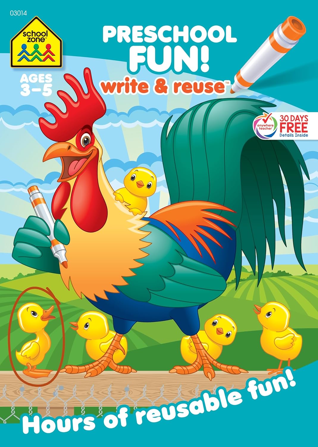 School Zone Preschool Fun! Write & Reuse Workbook: 26 Wipe-Clean Pages, Write-On Learning, Tracing, Numbers, Alphabet, Colors, Shapes, Matching, Ages 3 to 5