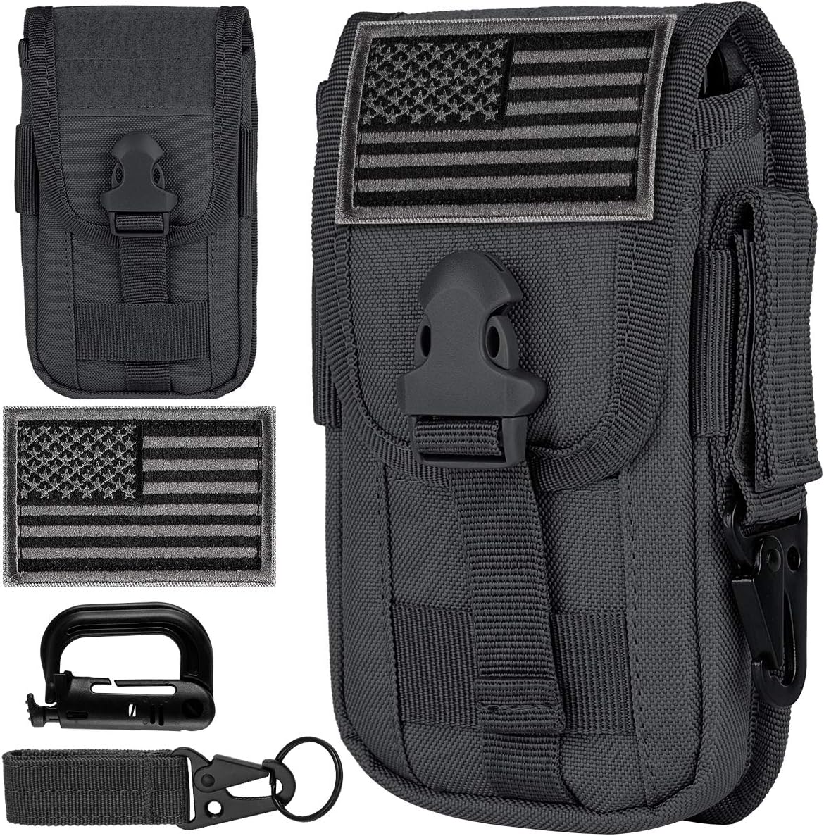 IronSeals Tactical Cell Phone Holster Pouch, Smartphone Pouch Phone Case Gadget Bag Molle Attachment Belt Holder Waist Bag for 4.7″-6.9″ with US Flag Patch and Gear Clip for iPhone 17 Pro/16 Pro