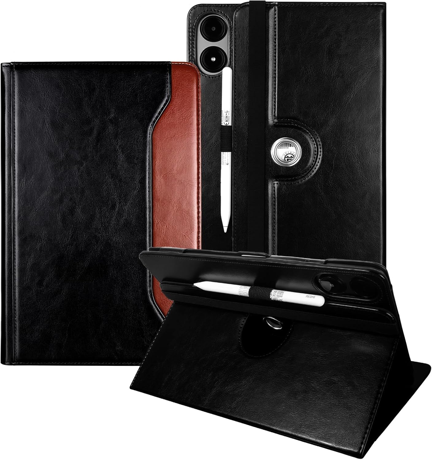 E NET-CASE Case for Xiaomi Redmi Pad 2 Pro/Pad Pro (2025/2024) 12.1 Inch with S Pen Holder丨Shockproof丨Clear Transparent Back Shell丨Multi-Angle Viewing (Black & Brown)