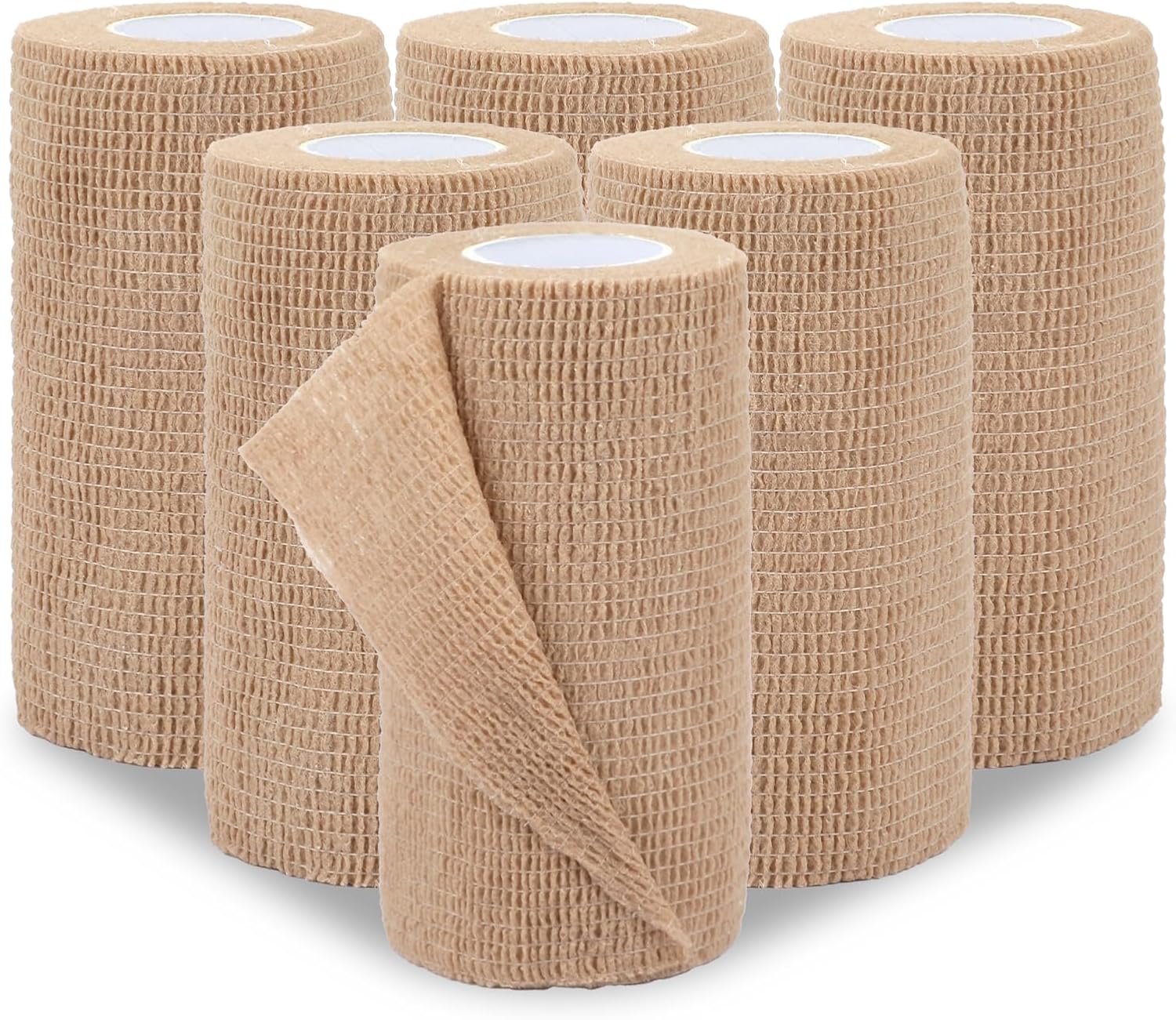BEVTEE Self Adhesive Bandage Wrap 6 Pack, 4″ X 5 Yards Elastic Medical Coban Wrap, Compression Non-Woven Sports Athletic Tape for Wrist, Ankle, Hand, Leg, Swelling, Vet, Grip Tape