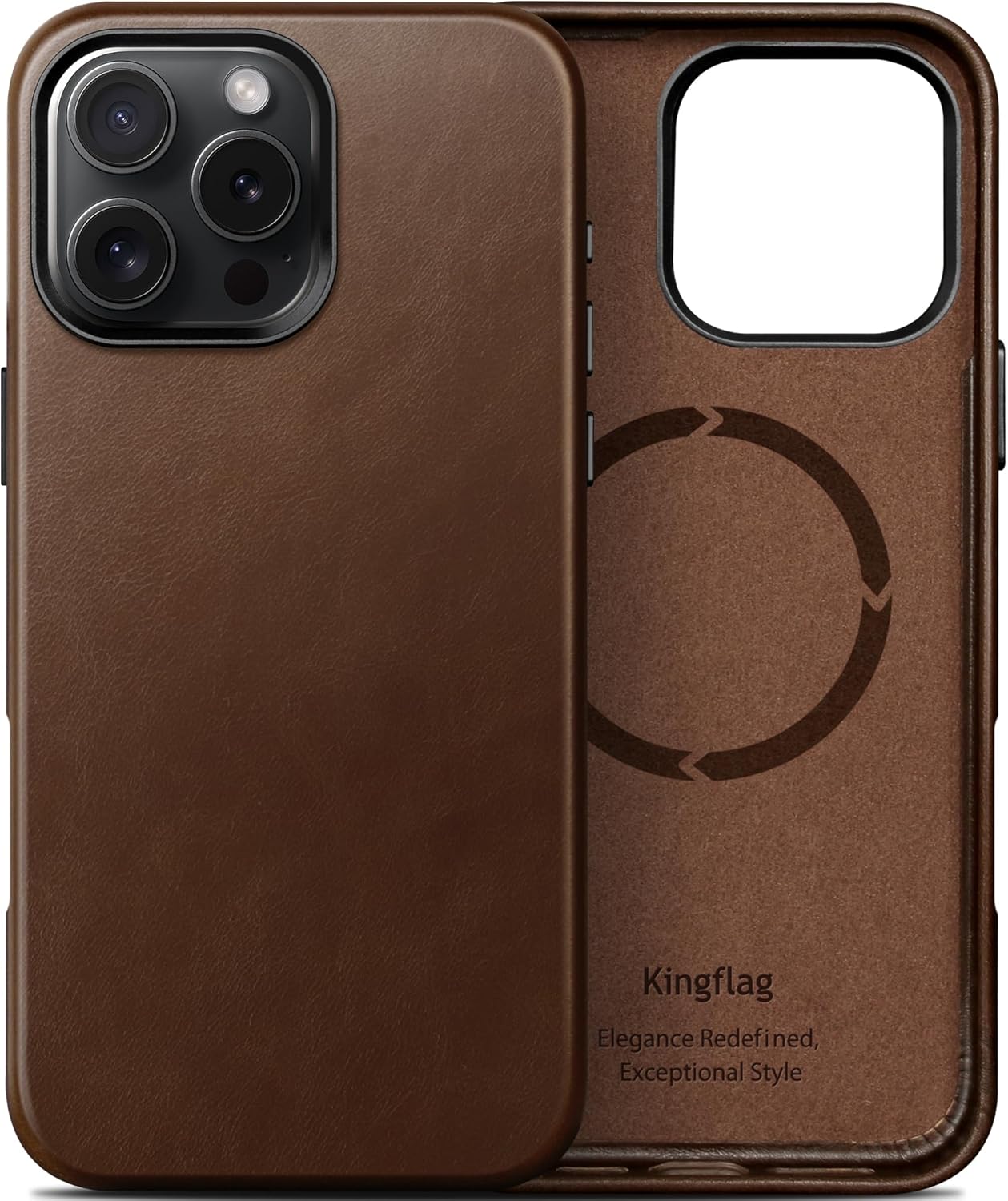 Genuine Leather Case for iPhone 16 Pro 6.3 inch, Oil Wax Full-Grain Leather, Compatible with MagSafe, Metal Buttons and Camera Bezel (Rustic Brown)