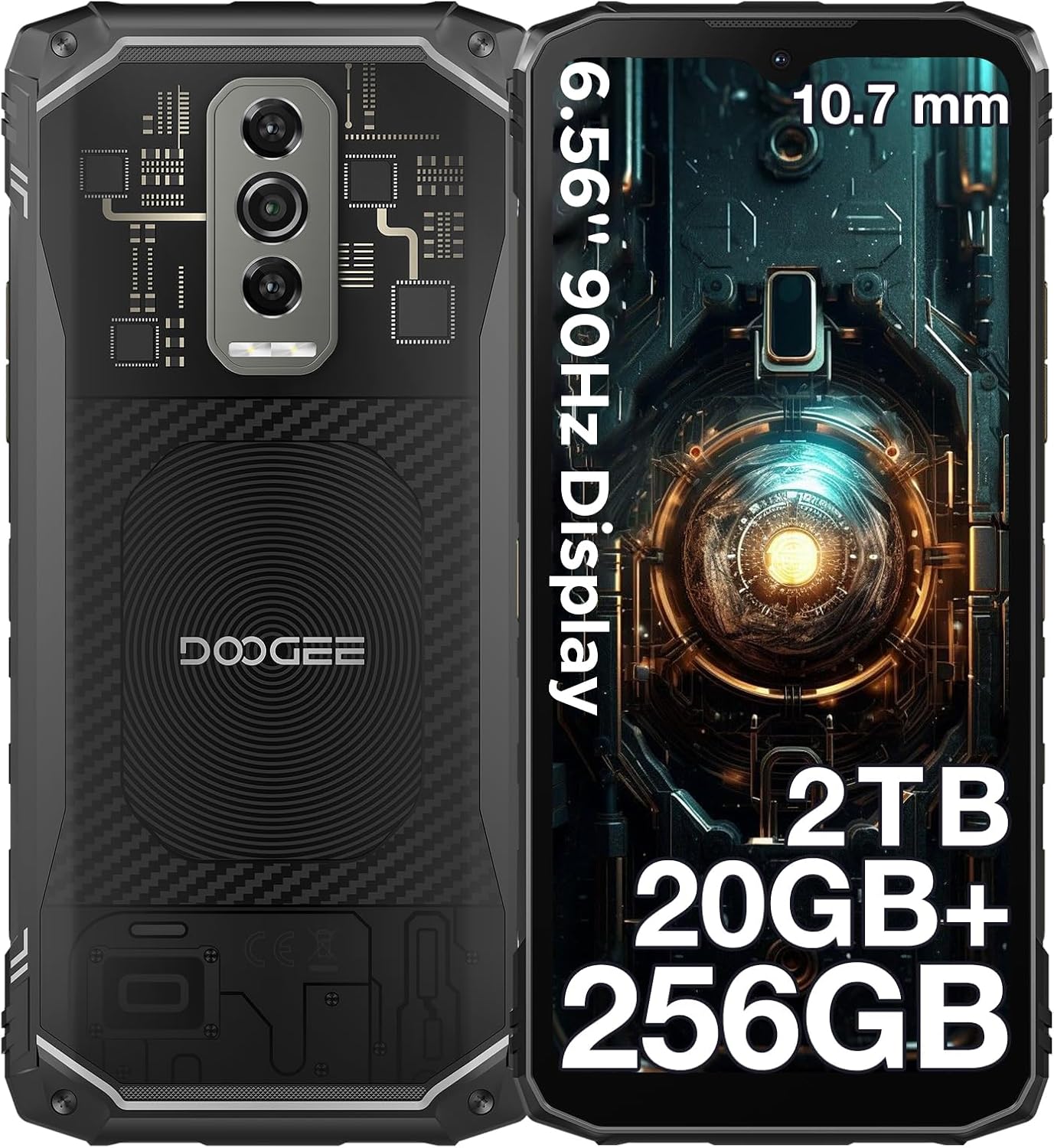 DOOGEE Blade 10 Ultra 10.7mm Octa-Core Rugged Smartphone, 20GB RAM+256GB ROM Rugged Phone Unlocked, 6.56” 90Hz Display, 50MP Camera, IP68/IP69K Waterproof Phones, Face ID/NFC/GPS/OTG