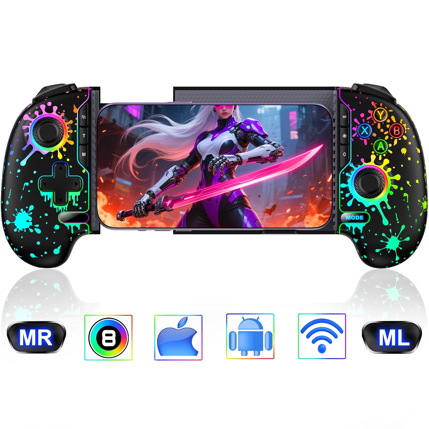 HEYLACOOLX Game Controller for iPhone Android,Programmable Gaming Controller for iPhone w Hall Joystick,800mAh Phone Controller for iPhone iOS Rechargeable Support Xbox Cloud,Steam Link,Call of Duty
