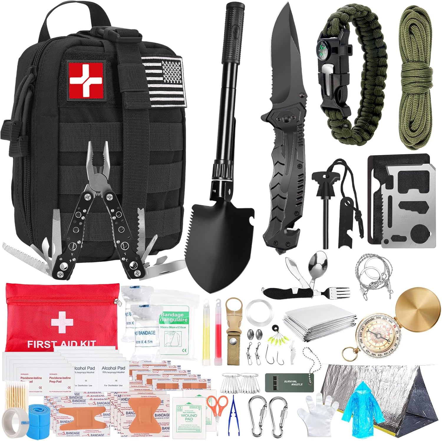 Survival Kit and First Aid Kit, 236PCS Survival Gear Camping Essentials Emergency Medical Supplies with Tactical MOLLE Pouch for Outdoor Adventure, Camping, Hiking, Hunting, Cool Idea