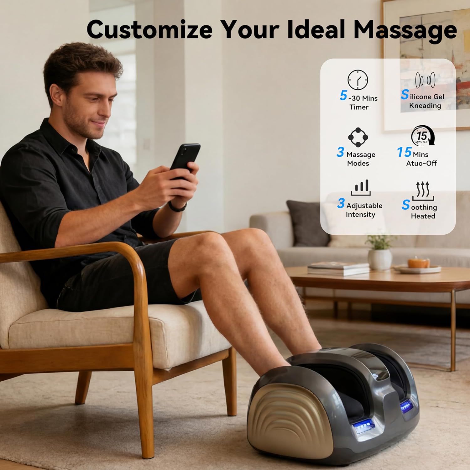 Shiatsu Foot Massager with Heat,Plantar,Foot and Calf Massager, Deep Kneading Massage for Plantar Relief,Adjustable Intensity, Feet Leg Calf Ankle at Home Office,Gifts for Women Men Mom Dad