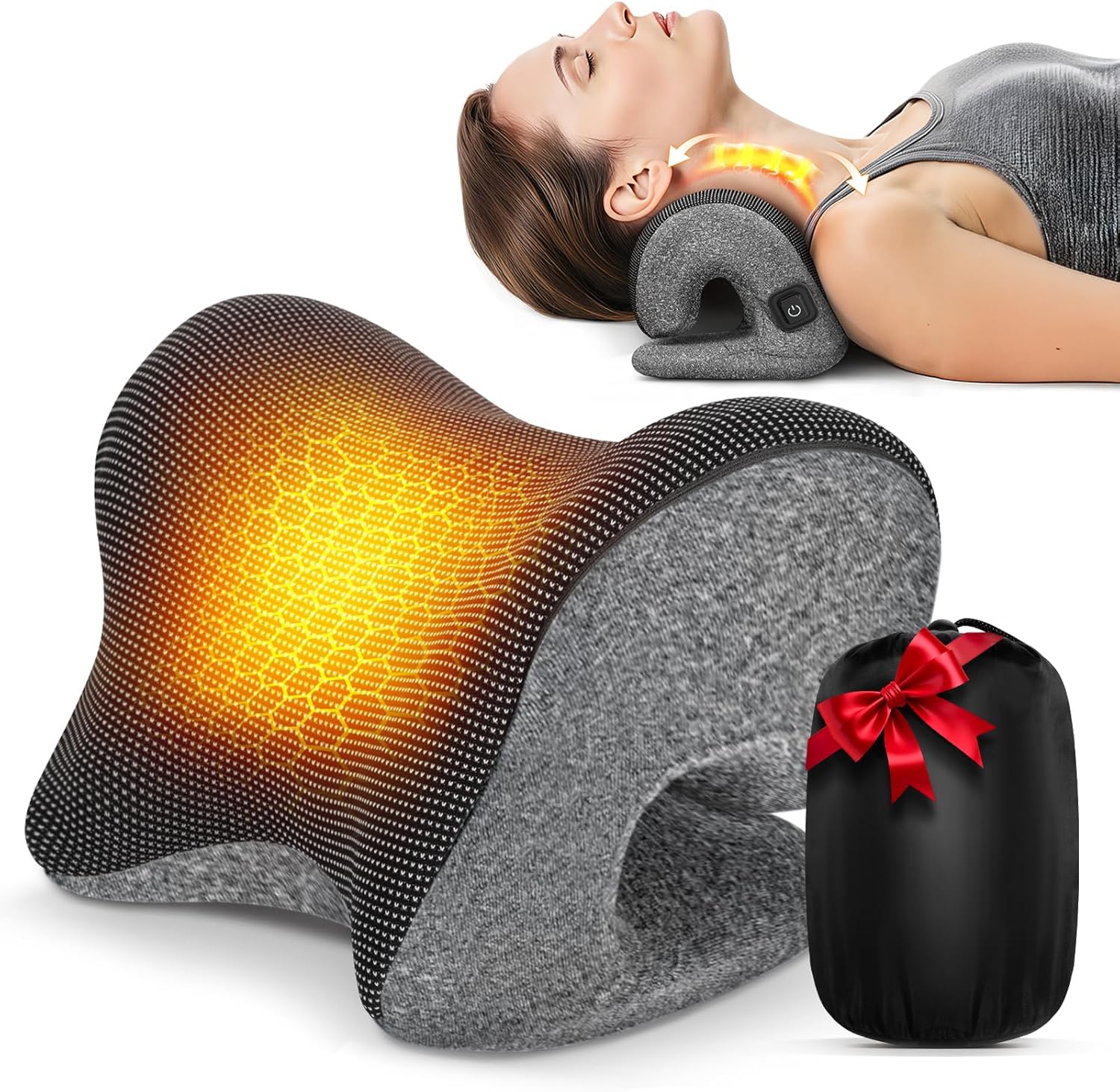 Graphene Magnetic Neck Stretcher for Deeper Pain Relief, Instant Heating Pad Cervical Traction Device Pillow, Neck Cloud for TMJ Tension Muscle Migraine, Christmas Gifts for Women, Mom, Men(Dark Gray)
