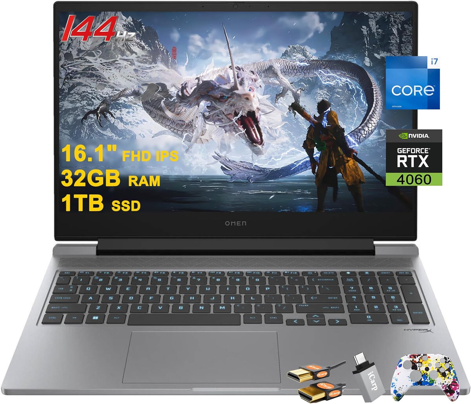 HP Omen 16 Gaming Laptop 16.1″ FHD IPS 144Hz Intel 16-core i7-14650HX (>i9-13900HX) 32GB RAM 1TB SSD GeForce RTX 4060 RGB Backlit Thunderbolt FHD Privacy Camera Fast Charge Win11 w/ICP Accessory