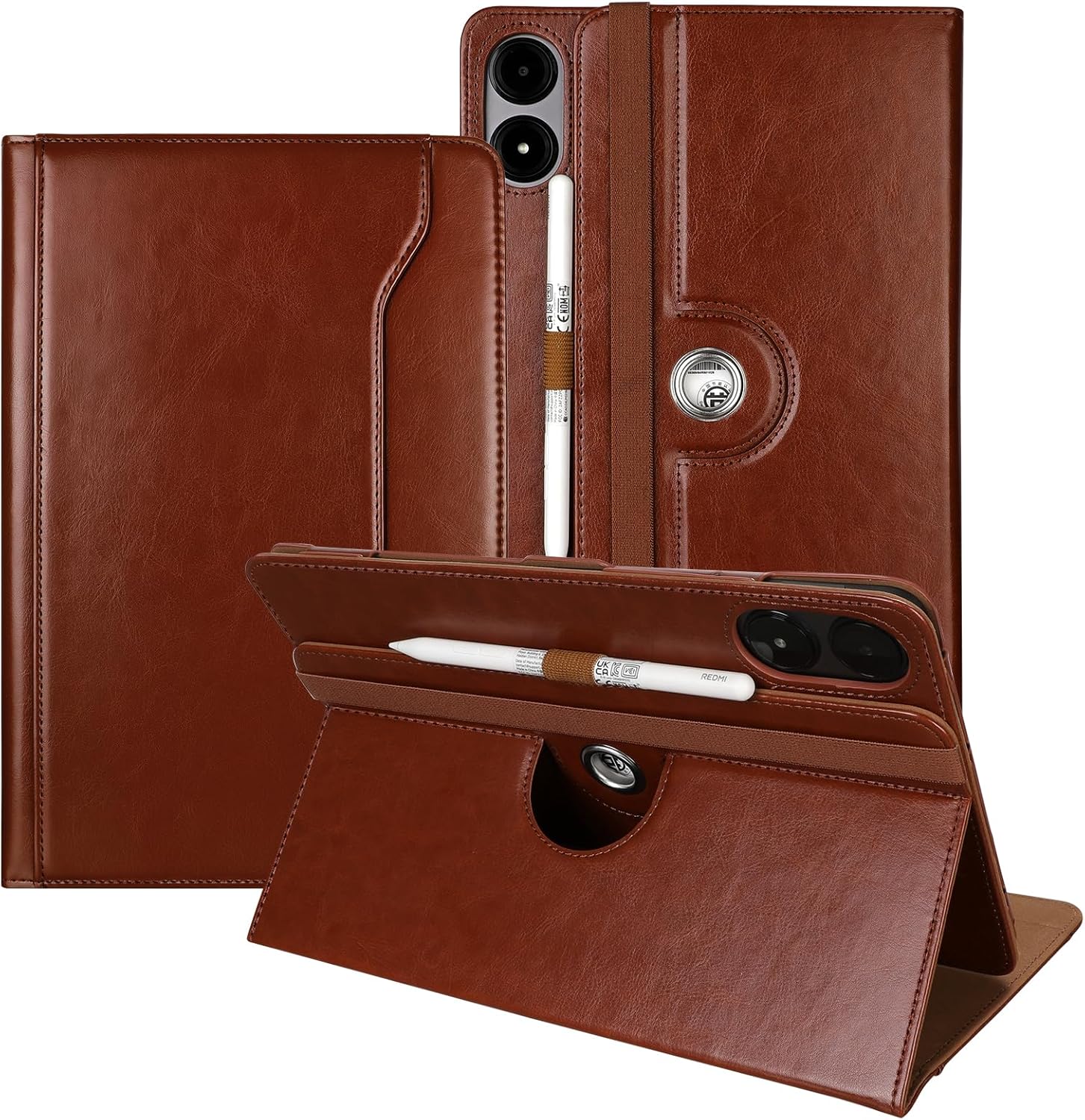 E NET-CASE Case for Xiaomi Redmi Pad 2 Pro/Pad Pro (2025/2024) 12.1 Inch with S Pen Holder丨Shockproof丨Clear Transparent Back Shell丨Multi-Angle Viewing (Brown)