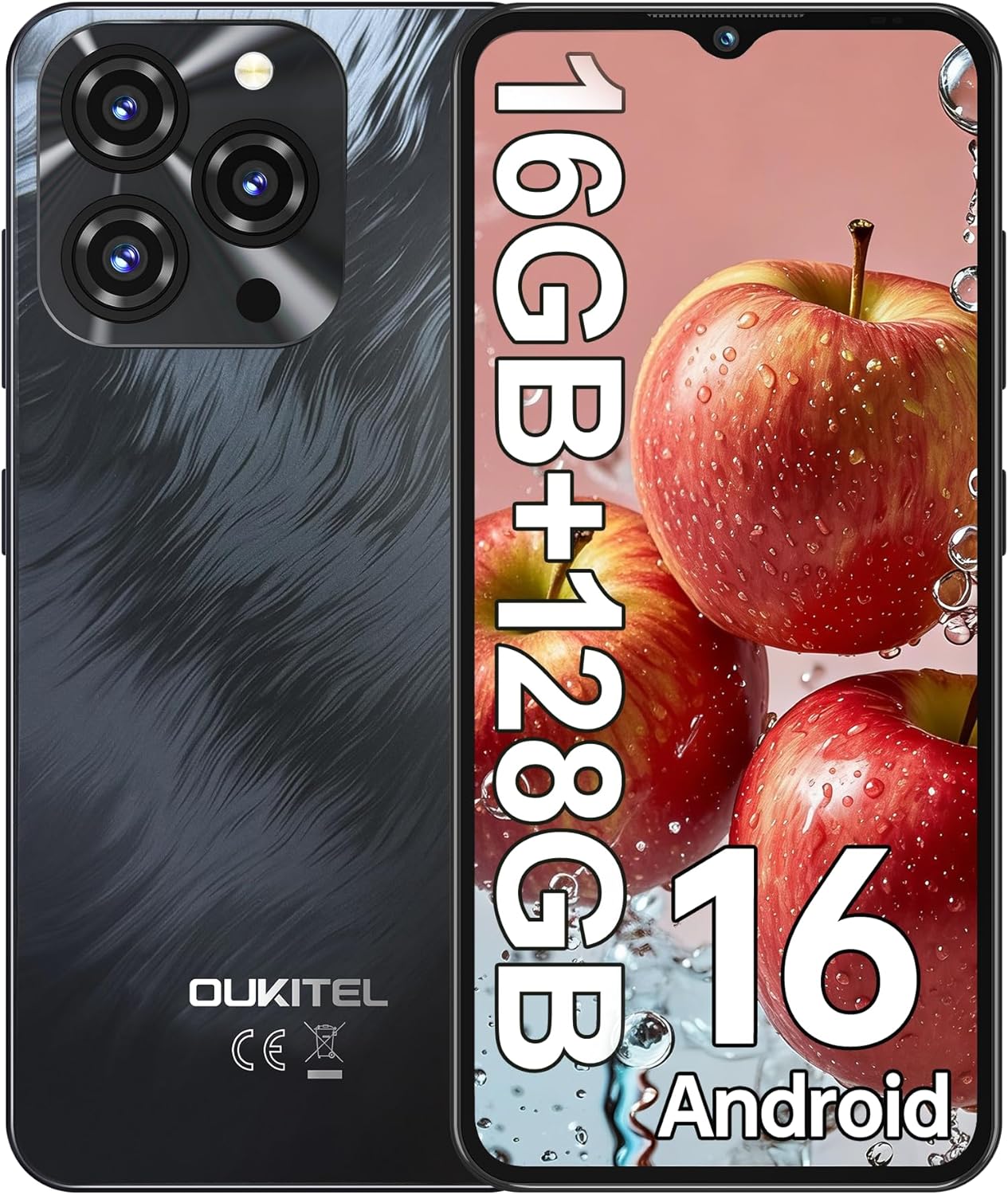 OUKITEL C3 Android 16 Cell Phone Unlocked-16GB RAM+128GB/TF 1TB ROM Smartphone, 5000mAh Battery, 6.52” Waterdrop Screen, 13MP+5MP Camera, 4G Dual SIM Android Phone, Face ID/3.5mm Jack/GPS/BT5.0, Grey