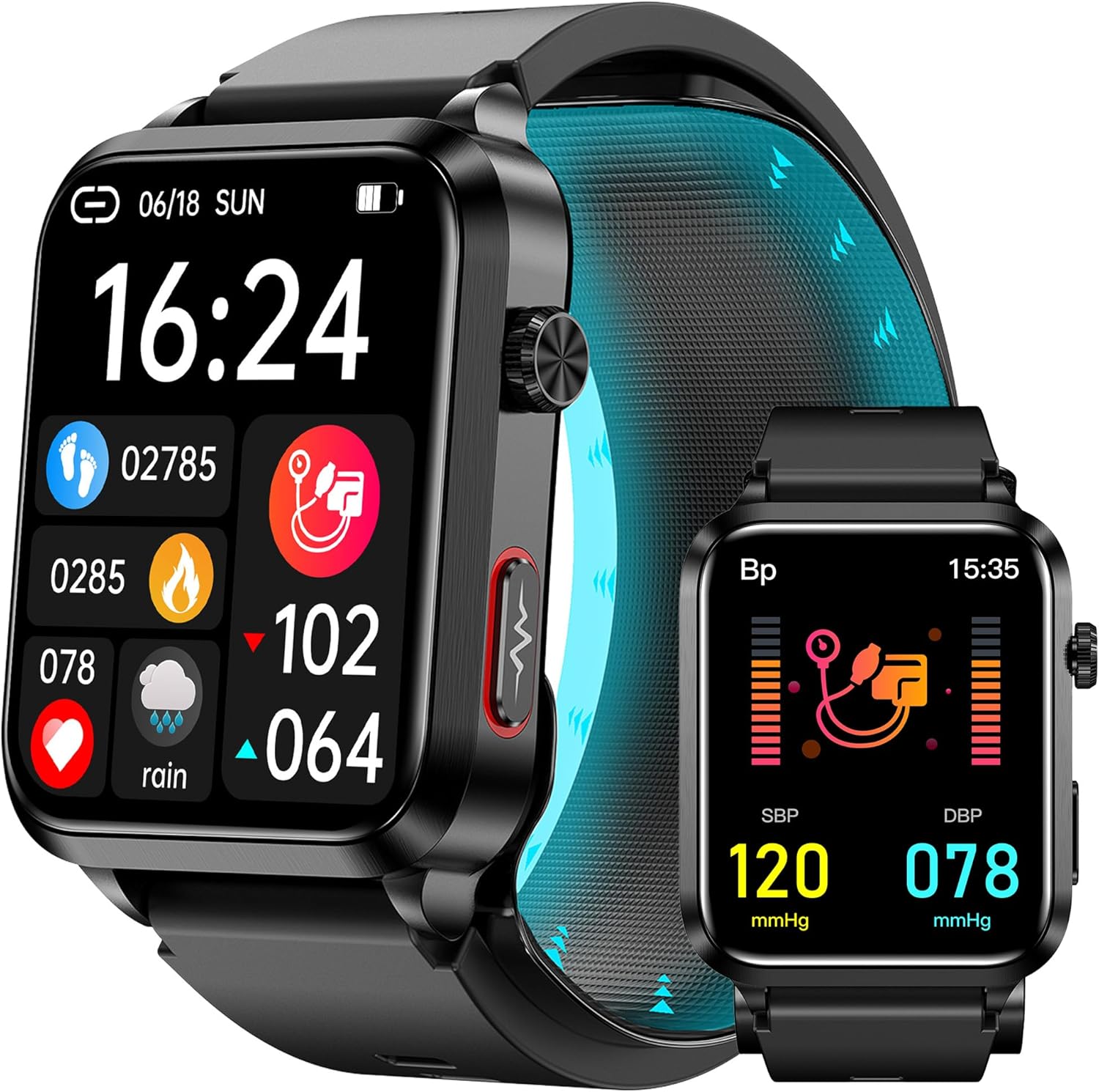 Blood Pressure Smart Watch with Air Bag Air Cuff, 1.92″ lPS Color Screen, 24/7 Heart Rate Blood Oxygen Sleep Respiration Rate Health Monitor Activity Tracker Familiy Data Sharing.