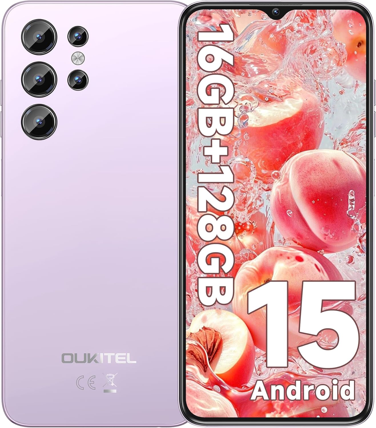 OUKITEL C1 Android 15 Cell Phone Unlocked 2025-16GB+128GB(TF 1TB), 6.52” Waterdrop Screen, 5150mAh Battery Smartphone, 13MP Camera Octa Core, 4G Triple SIM, Fingerprint/3.5mm Jack/GPS, Pink