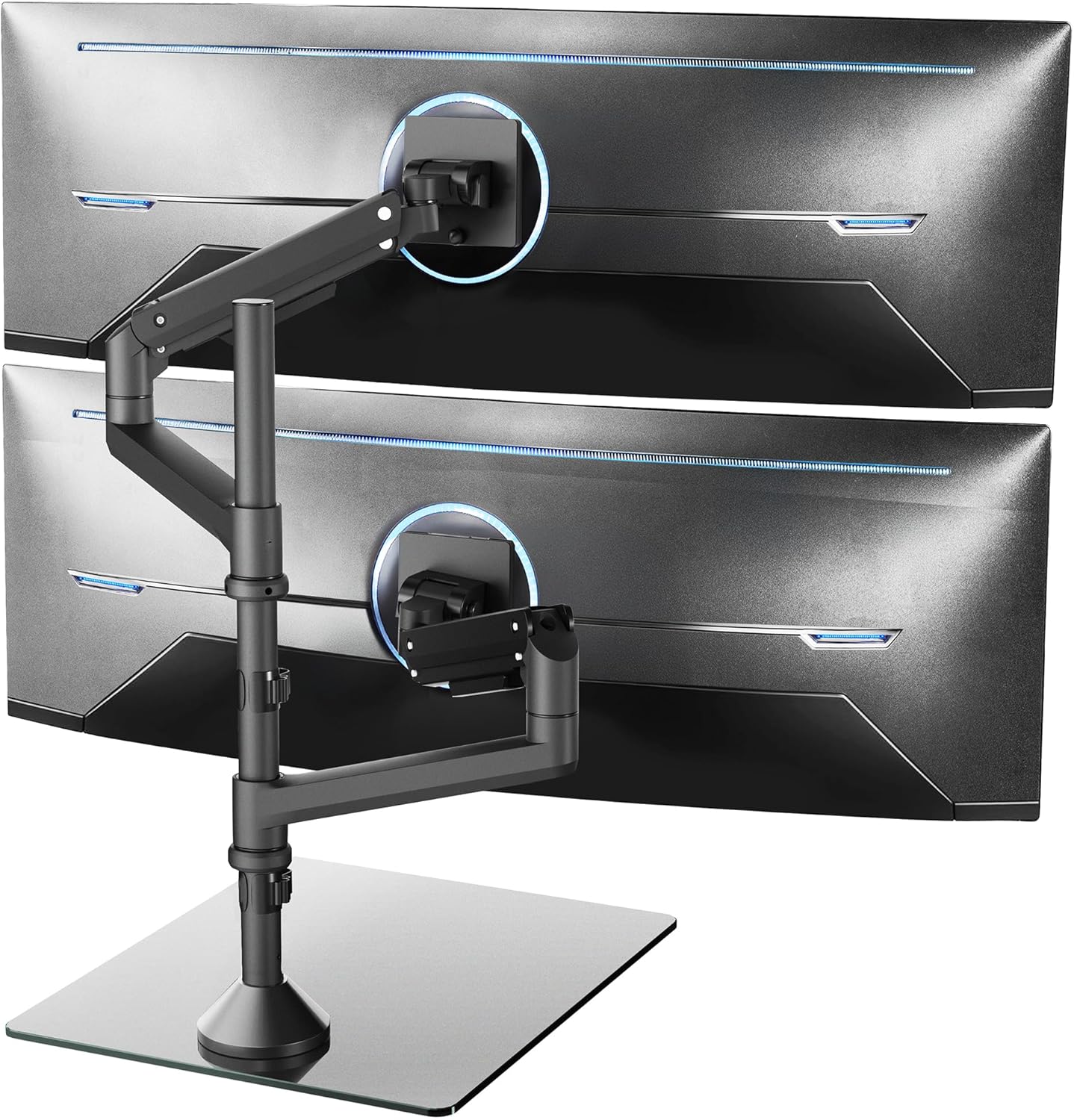 VIVO Pneumatic Arm Dual Ultrawide Monitor Desk Stand for Up to 49 inch Screens with Tempered Glass Base, Holds 2 Ultra Wides Up to 30.8 lbs, Black, STAND-V249FG