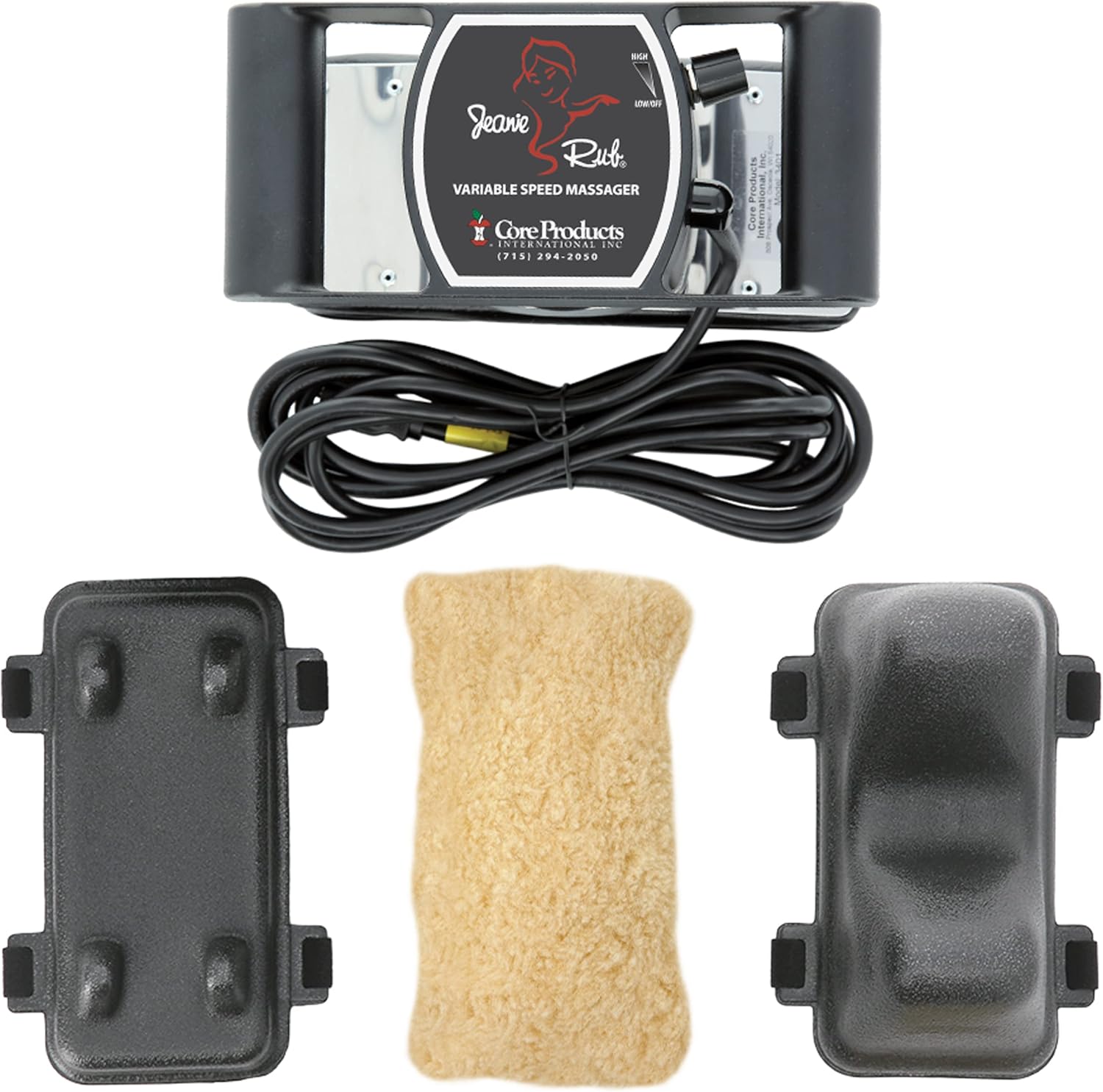 Core Products Jeanie Rub Massager Deluxe Package – Variable Speed Electric Massager for Deep Tissue Pain Relief, Full Body Massage, Back & Shoulder Massager w Fleece Pad Cover & Trigger Point