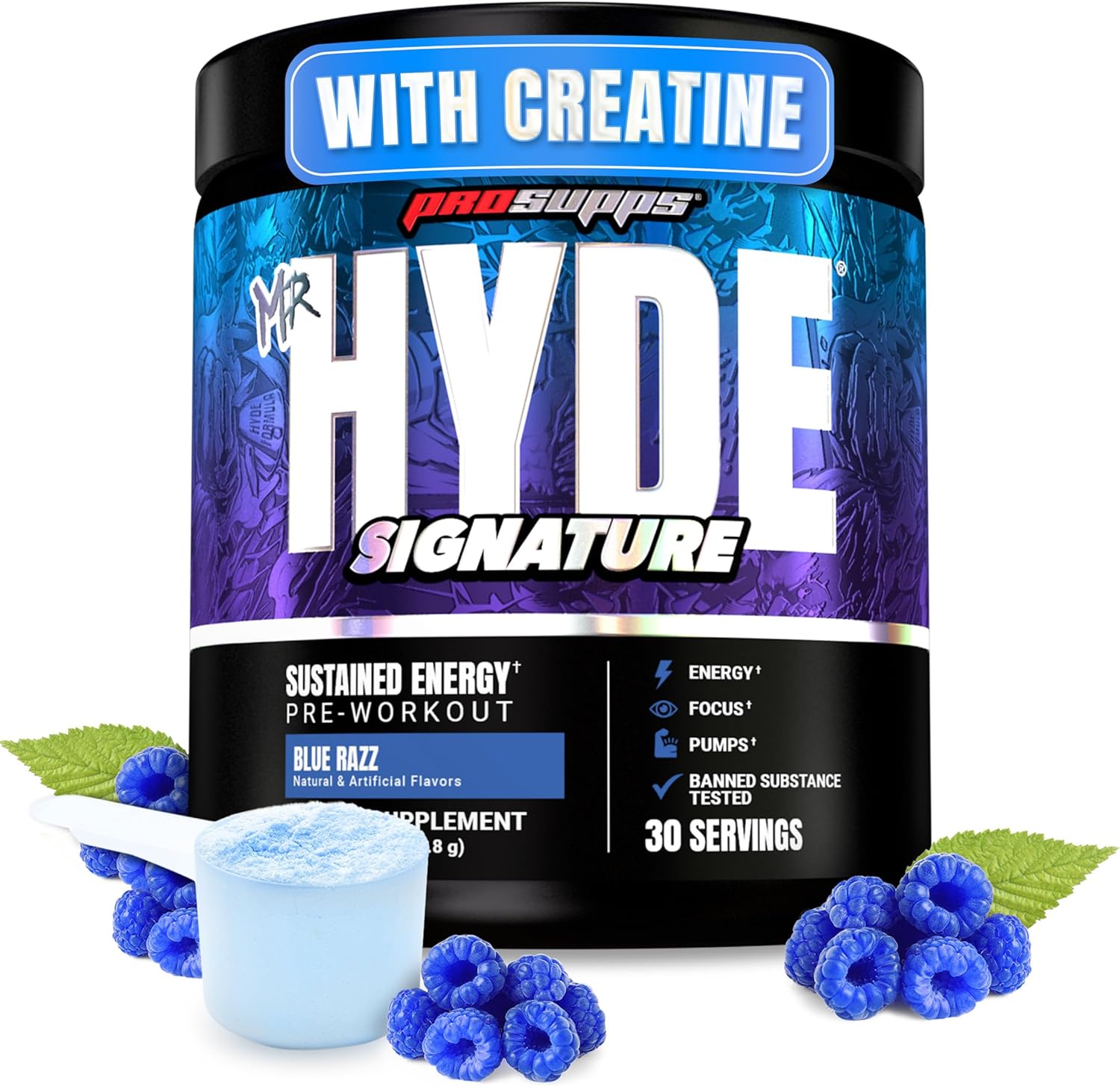 PROSUPPS Mr. Hyde Signature Pre Workout Powder with Creatine, Beta Alanine & Caffeine – Performance, Energy & Endurance – Clean Fitness & Gym Supplements for Men & Women (Blue Razz, 30 Servings)