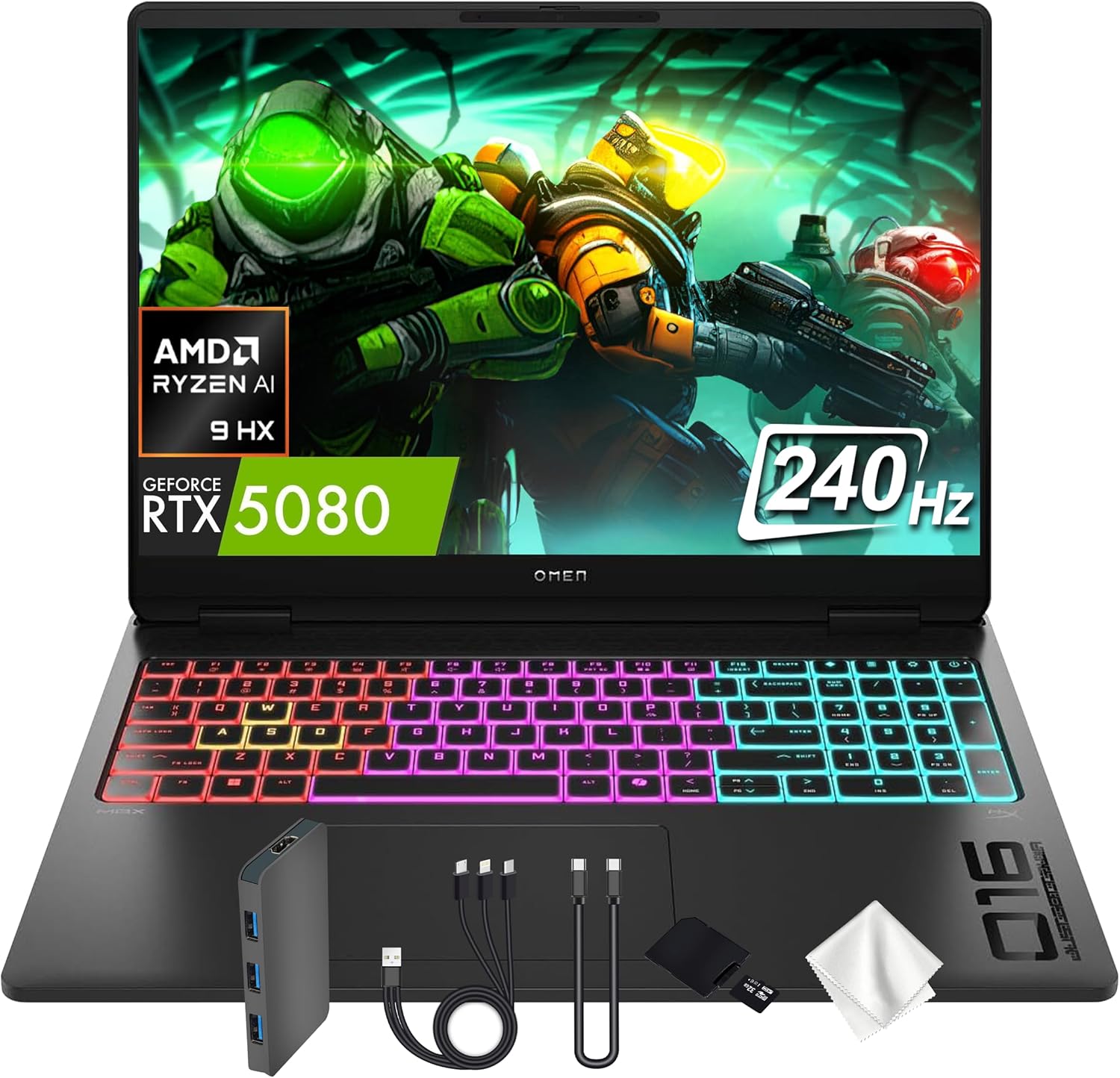HP OMEN MAX 16″ WQXGA 240Hz Gaming Laptop, AMD Ryzen AI 9 HX 375, NVIDIA GeForce RTX 5080 16GB GDDR7, 64GB DDR5, 3TB Storage (2TB SSD&1TB Docking Station), Backlit Keyboard, Wi-Fi 7, Win 11 Pro, Black