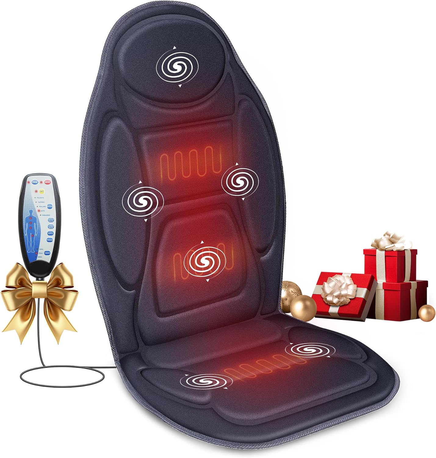 Snailax Vibration Back Massager with Heat, Massage Seat Cushion with 6 Vibrating Motors and 2 Heat Levels, Massage Chair Pad for Home Office use, Gifts for Him Her
