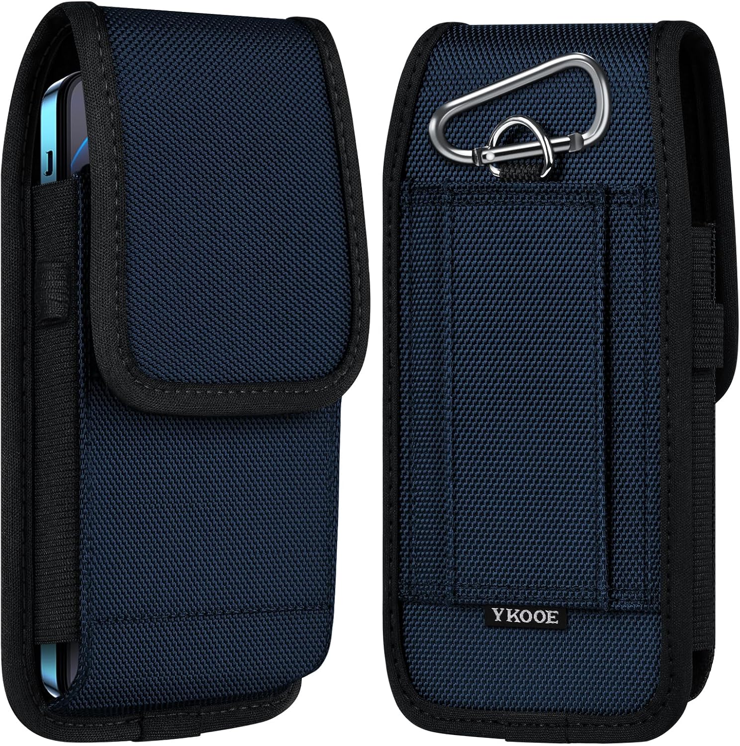 ykooe Cell Phone Pouch Nylon Belt Holster Case Compatible with iPhone 17 16 15 14 13 12 11 & Pro Models, Samsung Galaxy S20 S21 S22 S23 S24 S25, Blue–L
